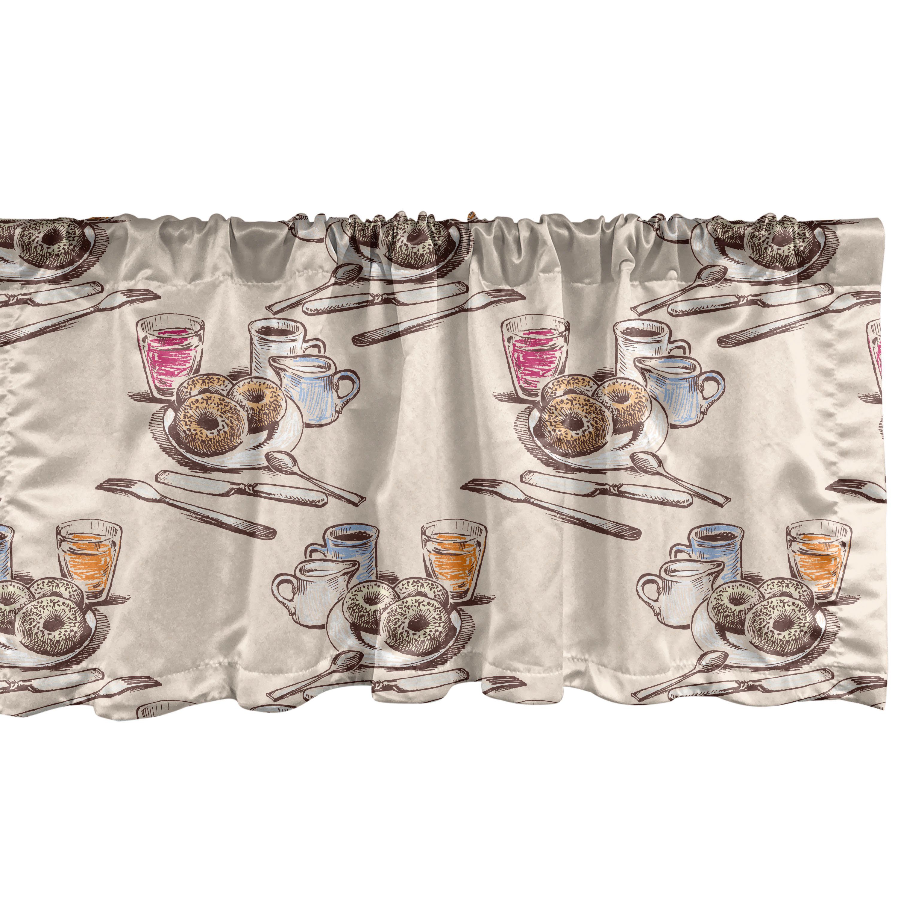 Scheibengardine Vorhang Volant für Küche Schlafzimmer Dekor mit Stangentasche, Abakuhaus, Microfaser, Frühstück Kaffee Donuts und Säfte