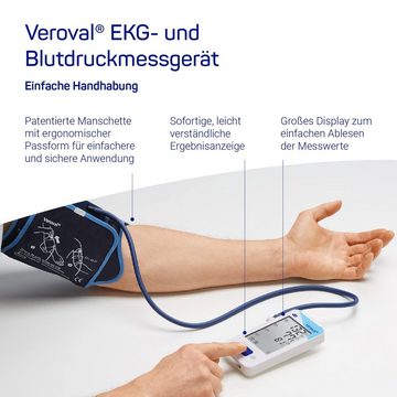 Veroval Oberarm-Blutdruckmessgerät 2in1 EKG- und Blutdruckmessgerät, Ideal zur Schlaganfallprophylaxe: Erkennt Vorhofflimmern