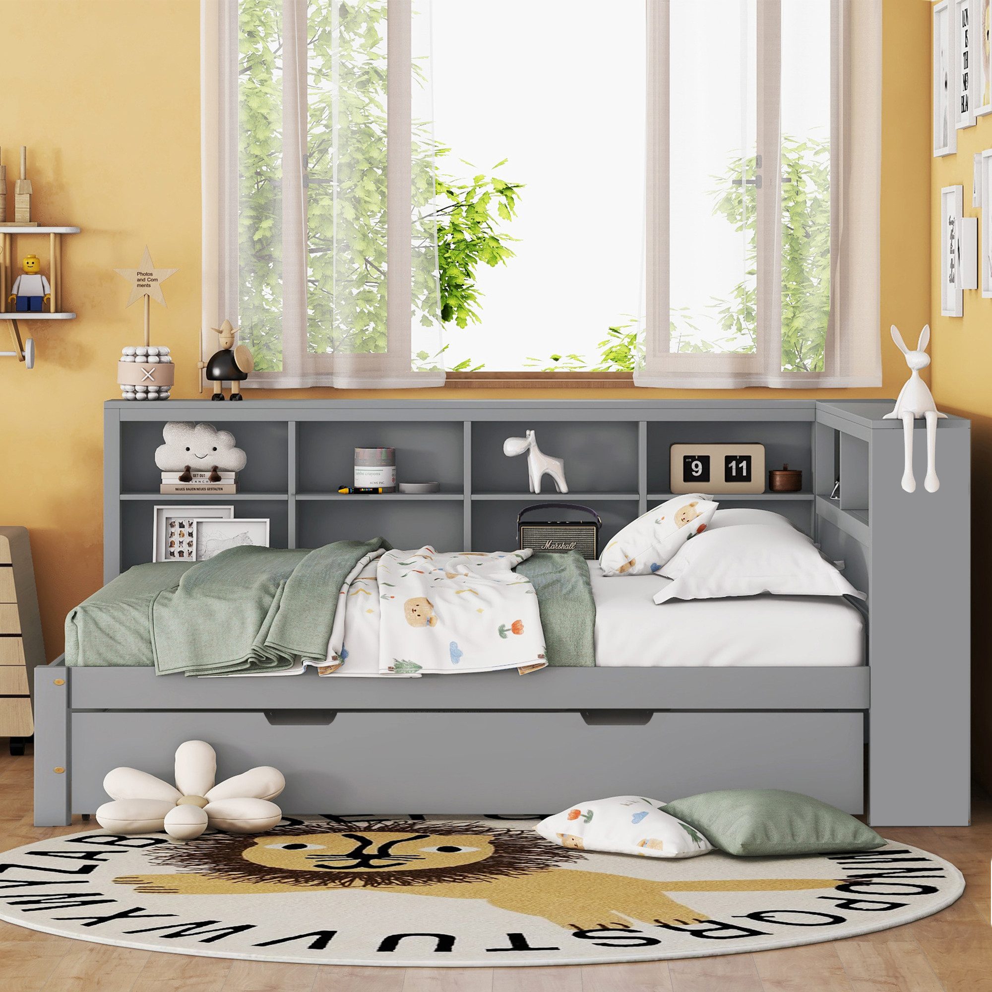 REDOM Stauraumbett aus Massivholz, Ausziehbett 90x190 cm, USB-Steckdose und Stauraum (Kinderbett Holzbett, 140x200cm(90x190cm), ohne Matratze
