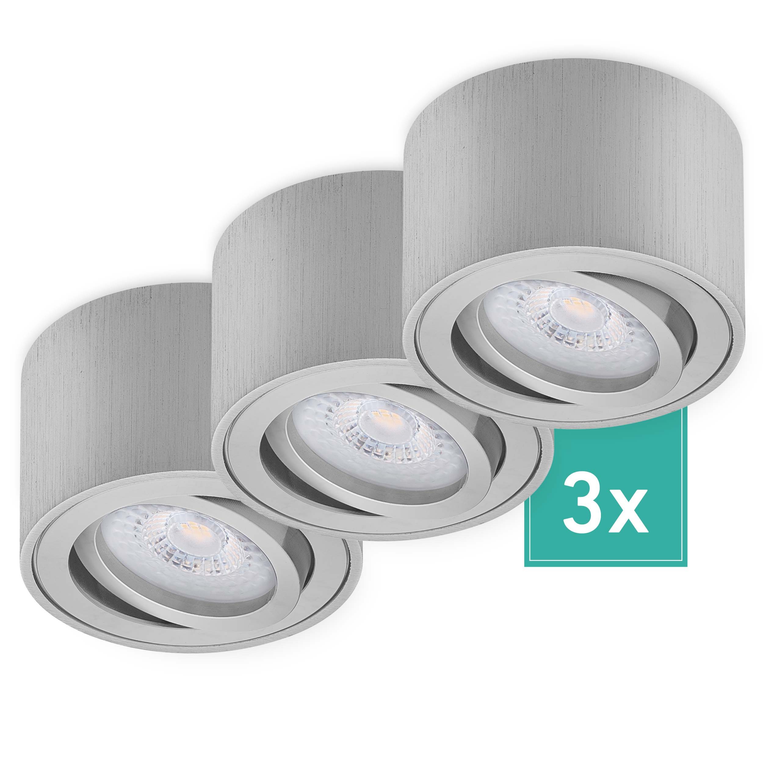 Oktaplex lighting LED Deckenstrahler Lile Aluminium Aufbaustrahler dimmbar, inklusive Leuchtmittel, warmweiß, 2700K 370lm 4,9W Spots 230V