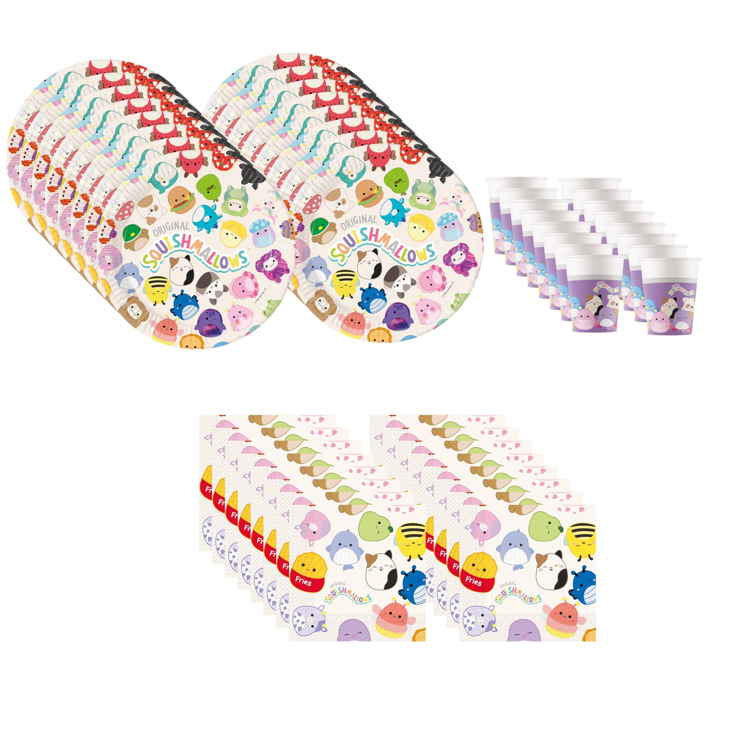 Procos Einweggeschirr-Set Squishmallows Partygeschirr Set 52-tlg Kindergeburtstag Teller Becher, 16 Personen