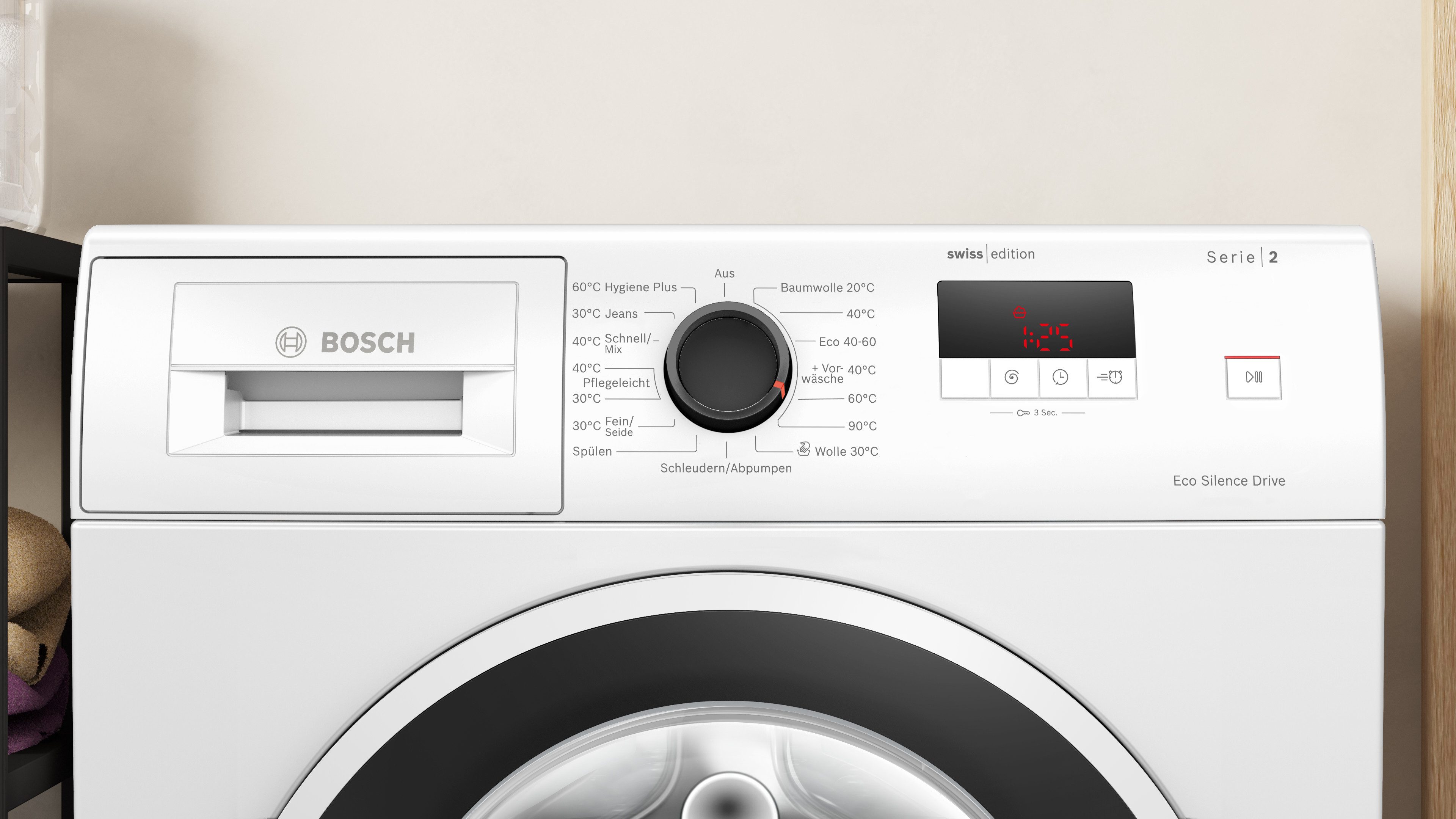 BOSCH Waschmaschine Serie 2 WGE0240V, 7 kg, 1400 U/min, Active Water Plus, Zeiterparnis durch Speed Perfect, LED-Display – Bild 2 von 5