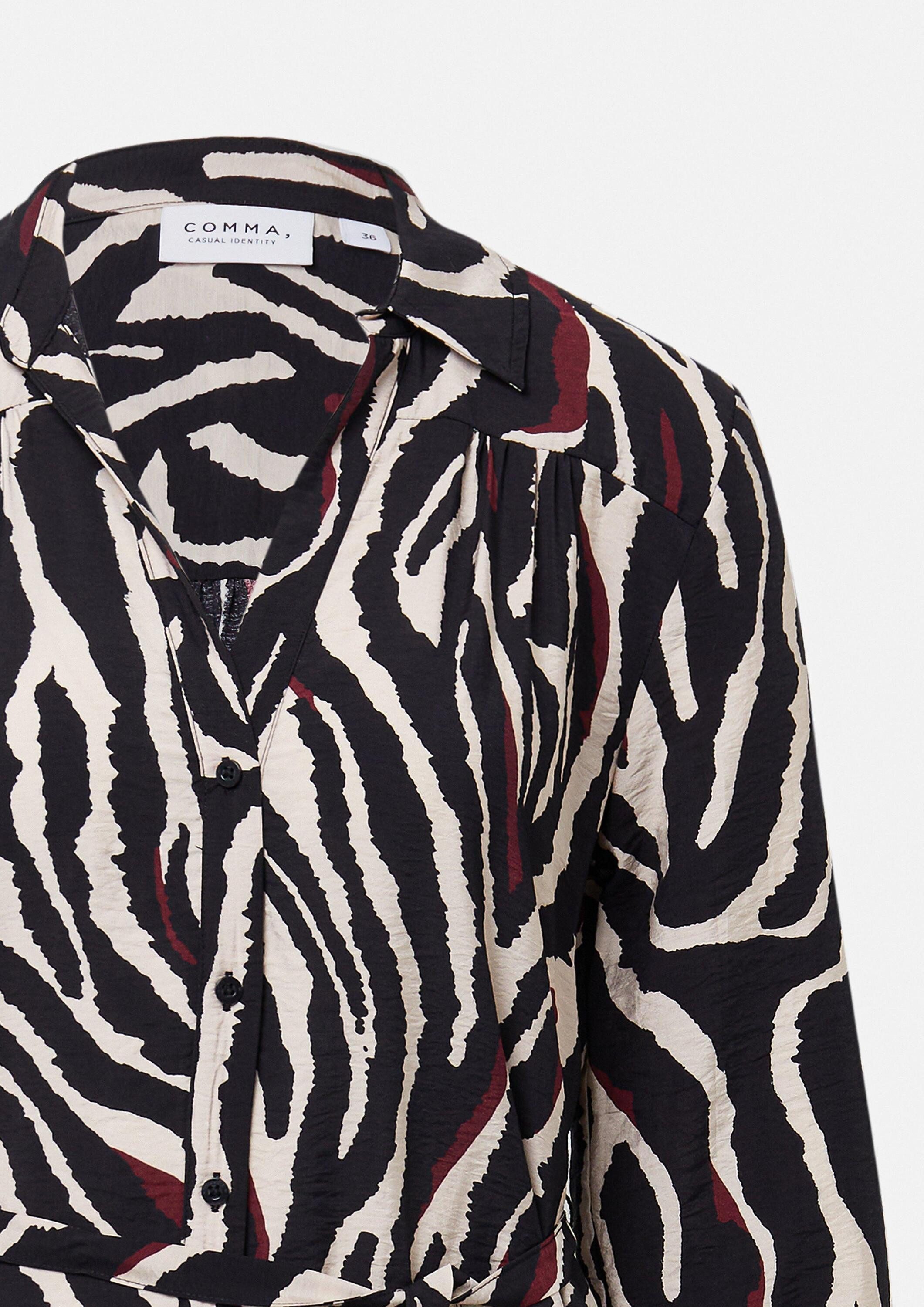 comma Minikleid Kleid Kurzes Hemdblusenkleid mit Animal-Print und Bindegürtel