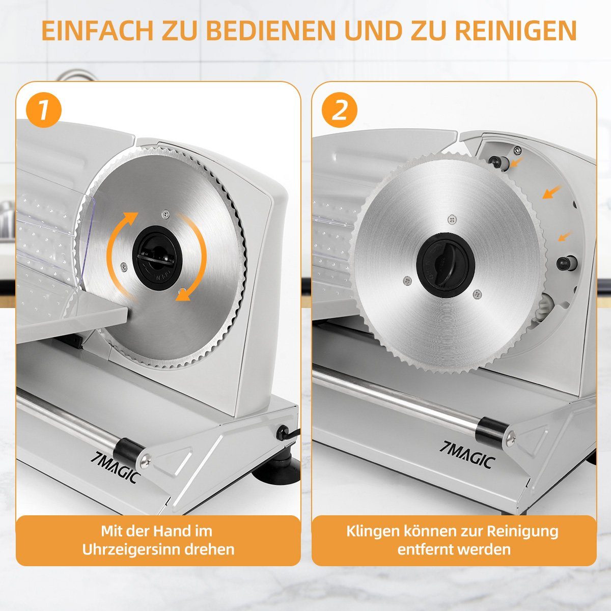 W, Abnehmbarer Klinge stufenlos Schnittstärke,mit Elektrisch, mit 7Magic Brotschneidemaschine Allesschneider cm Aufschnittmaschine, 150 Edelstahl 17 einstellbarer