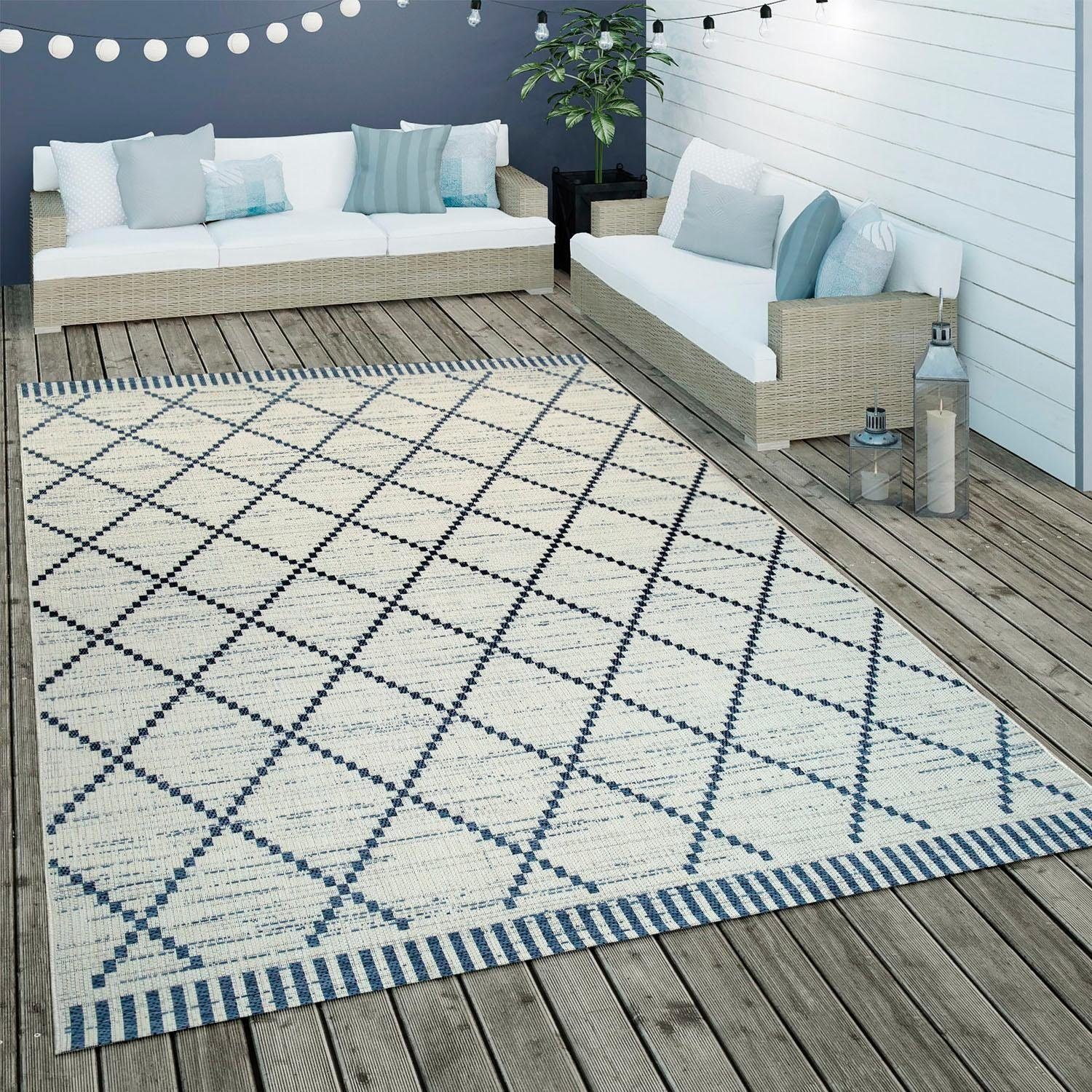 Teppich Kortrijk 742, Paco mm, geeignet, rechteckig, In- 4 Outdoor Höhe: weiß Design, Home, Flachgewebe, Wohnzimmer und Rauten