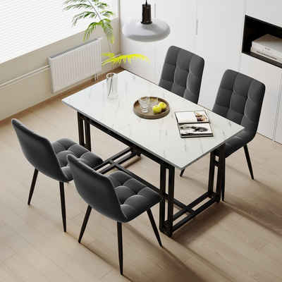 Ulife Esstisch Rechteckiger Küchentisch mit Metallbeinen, Schwarze Tischbeine,120x70cm