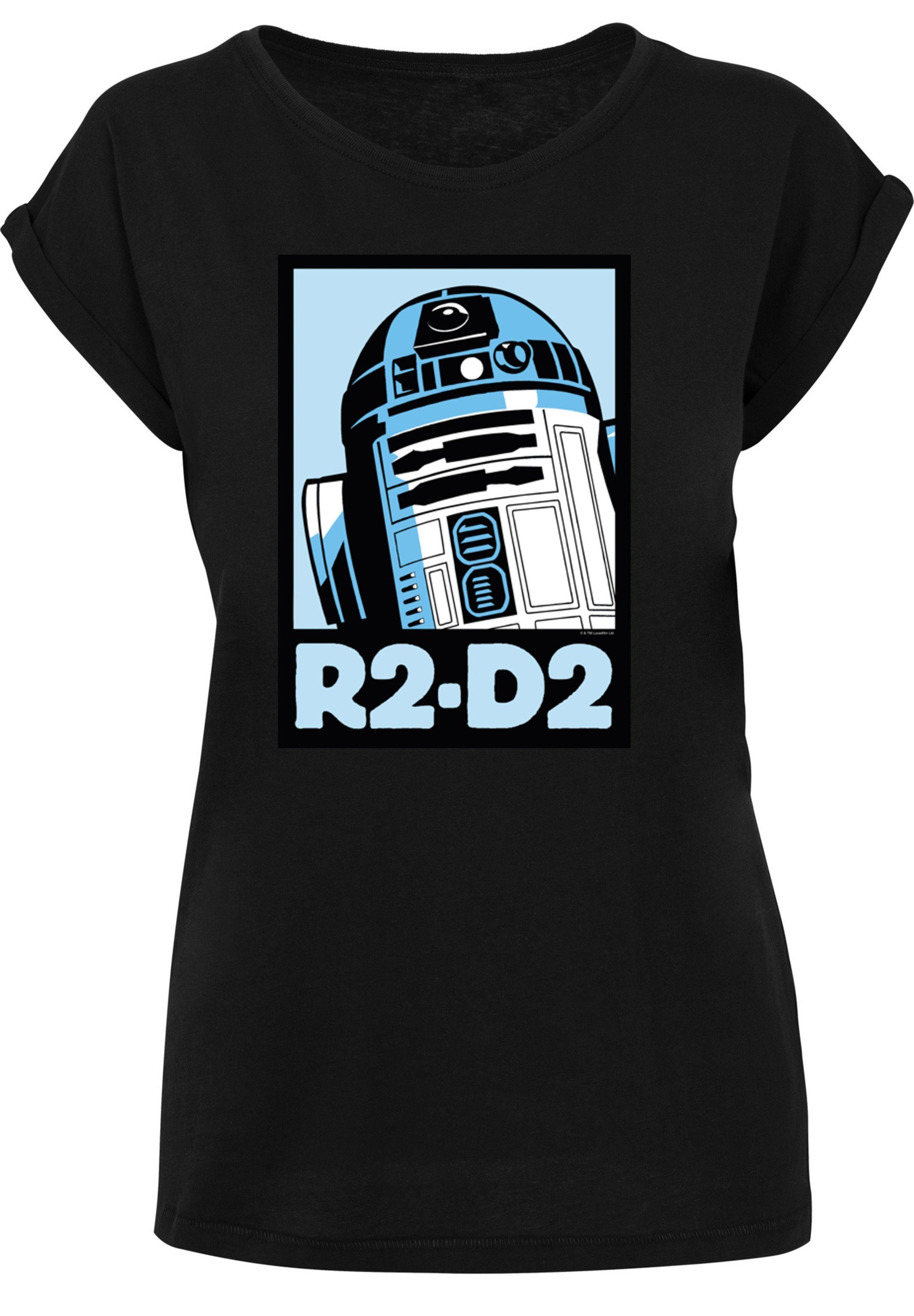 Tee Shoulder Damen Star Extended Wars (1-tlg) R2-D2 Poster Ladies Kurzarmshirt F4NT4STIC with