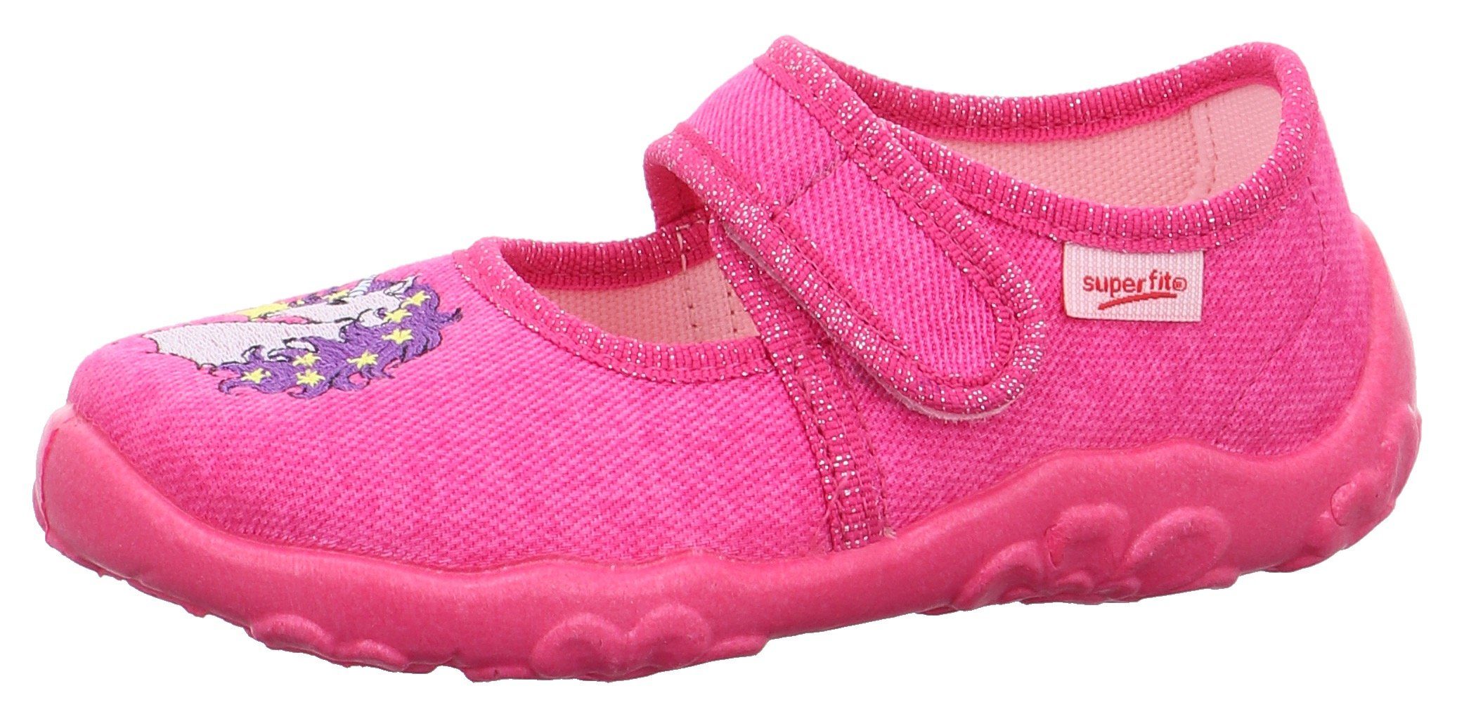 Superfit BONNY WMS: Mittel Hausschuh Ballerina, Klettschuh, Kindergarten Schuh mit Einhorn-Stickerei