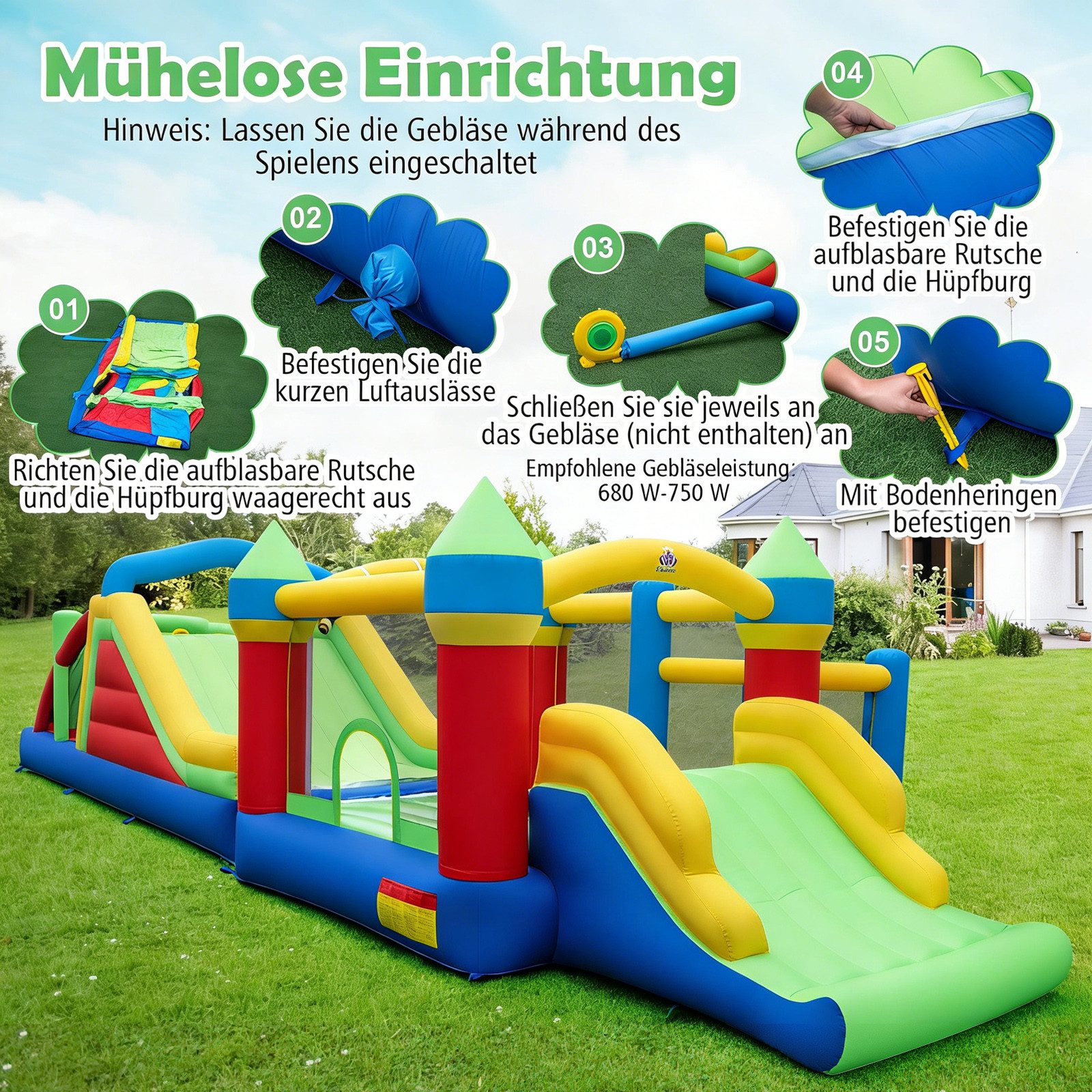COSTWAY Hüpfburg, (1-tlg), XXL mit Rutsche, Sprungbereich, Kletterwand, Ozeanbällen