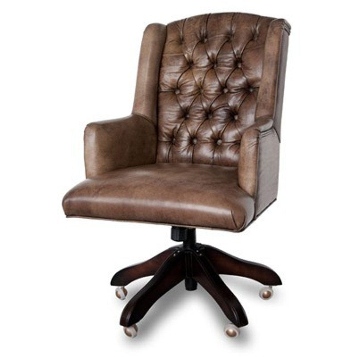 Casa Padrino Chefsessel Luxus Echtleder Chefsessel Büro Stuhl Medium Braun Drehstuhl Schreibtisch Stuhl - Chefbüro