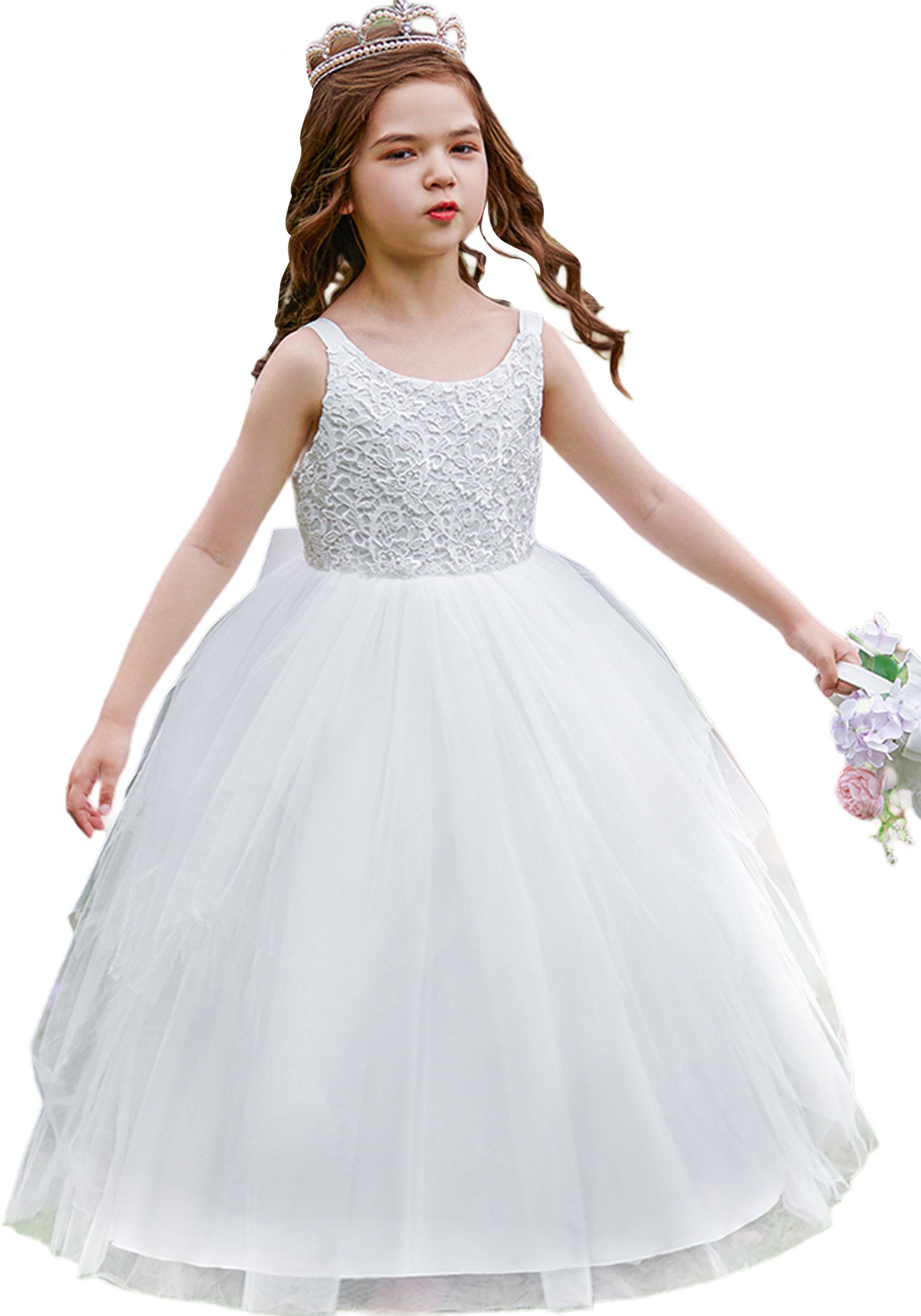 Daisred Partykleid Mädchenkleider Prinzessin Kleidung Performance Kleider Weiß