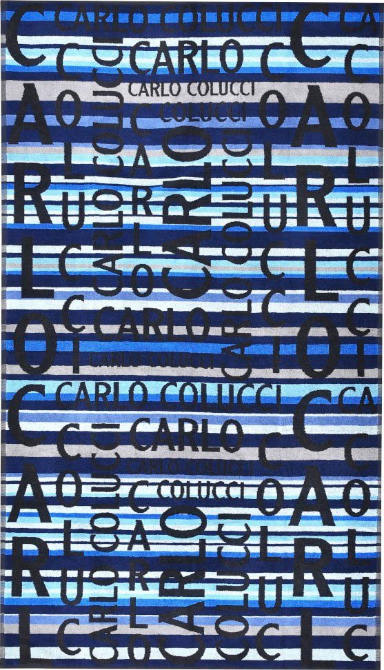 Strandtuch (1-St), CARLO COLUCCI blau-hellblau Matteo, Jacquard-Optik in Frottier Schriftzügen Colucci Carlo und auffälliger