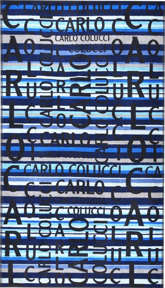 CARLO COLUCCI Schriftzügen auffälliger Carlo Jacquard-Optik Strandtuch (1-St), blau-hellblau Matteo, Colucci Frottier und in