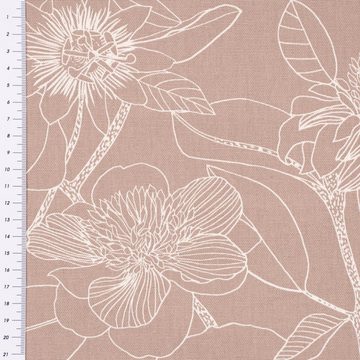 SCHÖNER LEBEN. Stoff Dekostoff Baumwolle Canvas Orkeo Blumen Zeichnung beige weiß 1,5m
