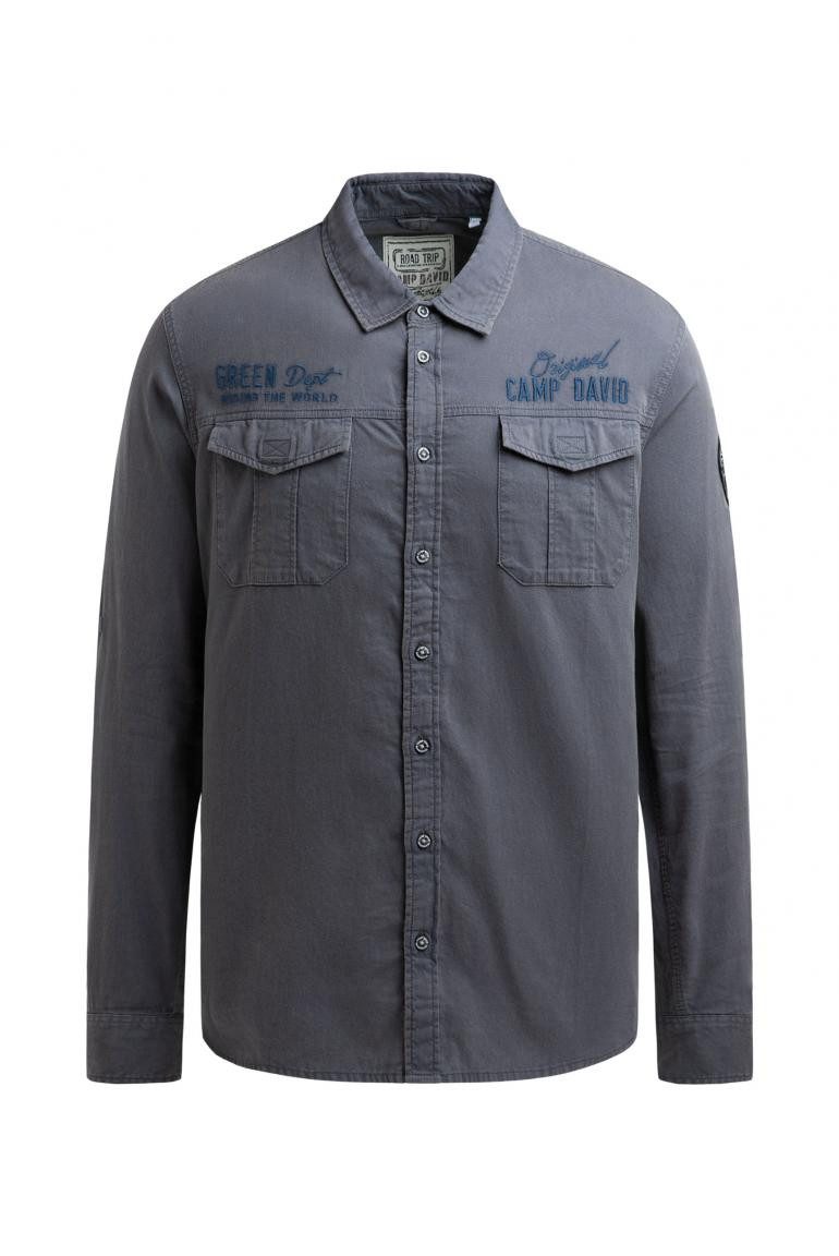 CAMP DAVID Langarmhemd mit Rippstruktur & Logo-Stickereien blue shades
