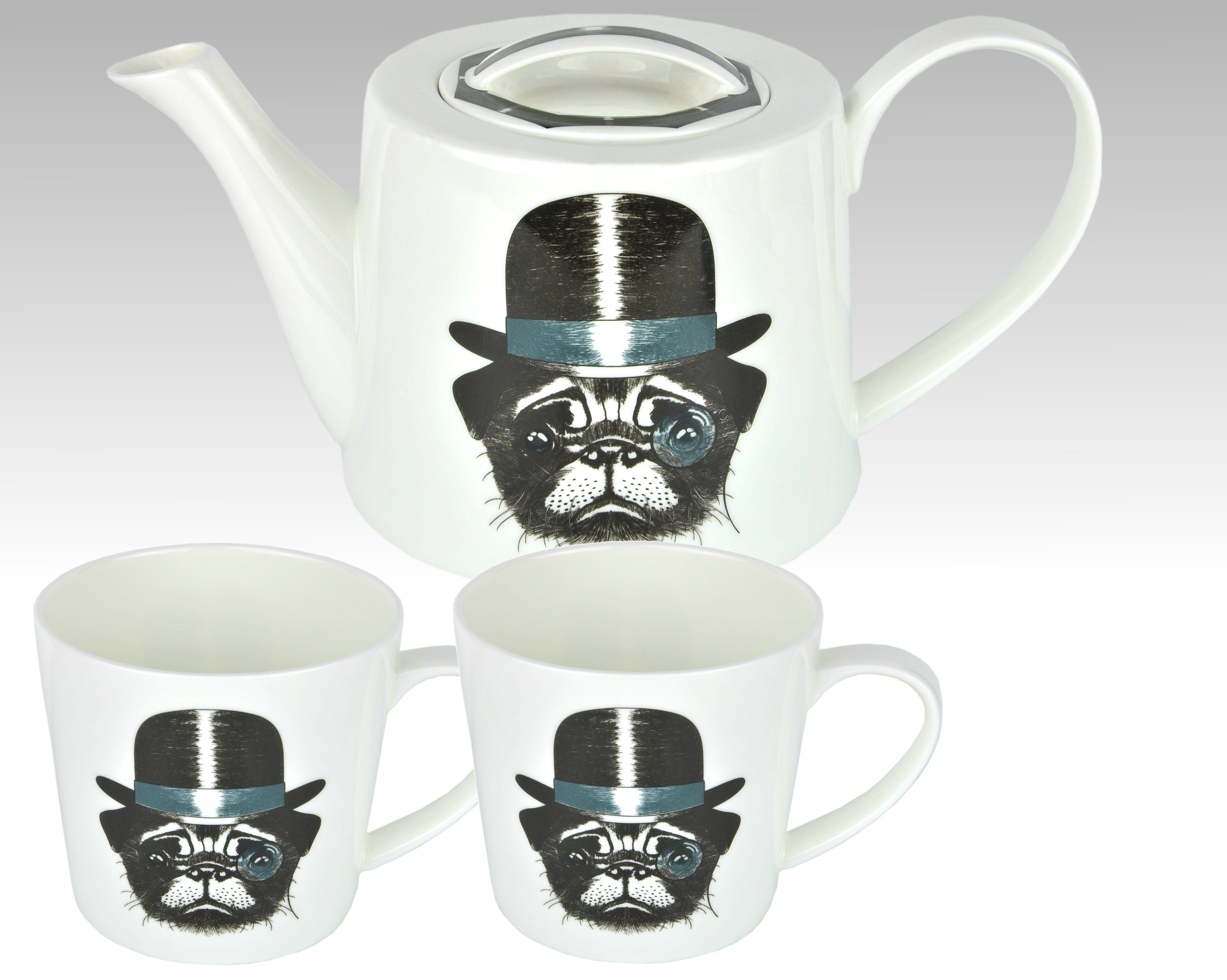 MamboCat Teetassen Teekanne 2 3-tlg. mit Hut mit Hund & Teekanne Tee-Set Tailor Jameson