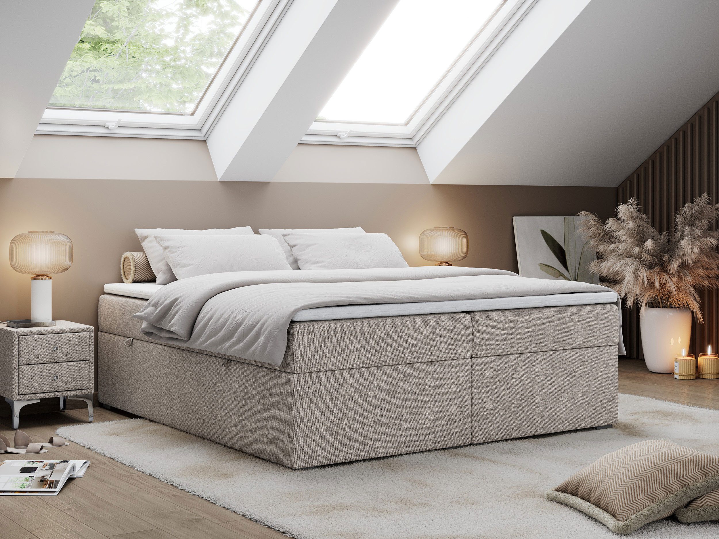 MKS MÖBEL Boxspringbett BESS (Set, Packung, Zwei Bettkästen, T30-Schaum, 7 Härtezonen), Doppelbett, Multipocket-Matratzen, Topper T25/Visco, zum Schlafzimmer