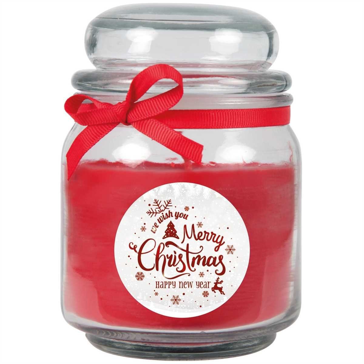 HS Candle Duftkerze (Dekokerze, 1-tlg), Weihnachten - Kerze im Bonbon Glas, Kerze mit Weihnachts - Motiv