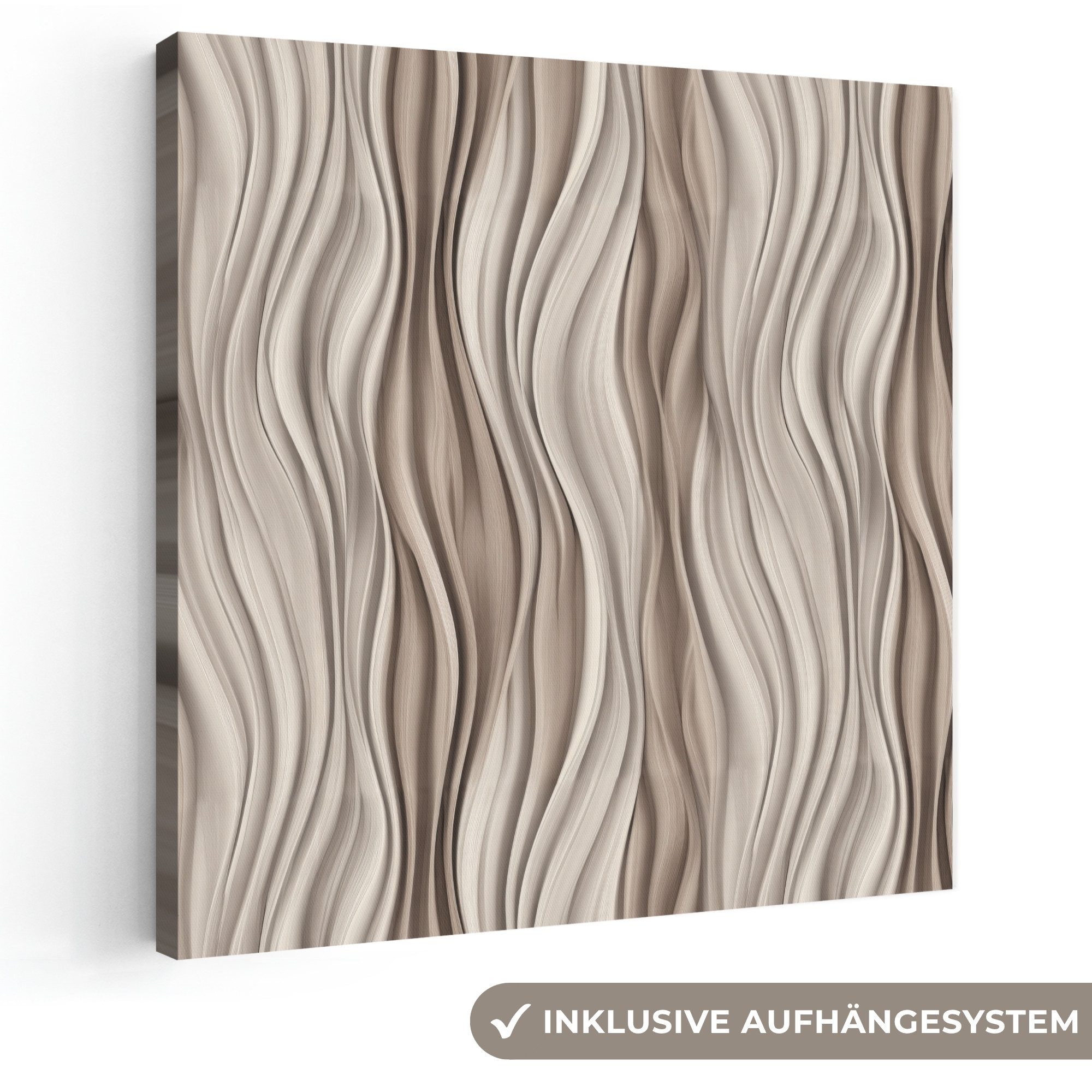 OneMillionCanvasses® Leinwandbild Wellen - 3D - Creme, Fotodruck (1 St), Wandbild, Deko Schlafzimmer Wohnzimmer Flur 20x20 cm