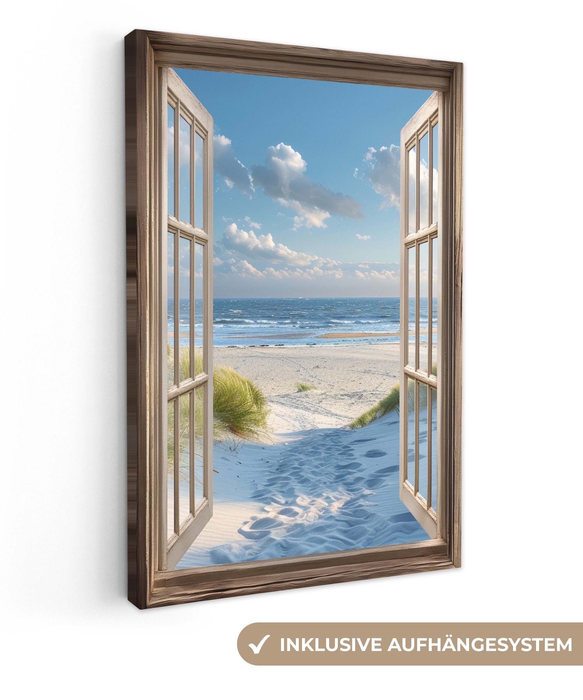 OneMillionCanvasses® Leinwandbild Aussicht - Strand - Fenster - Dünen - Mee günstig online kaufen