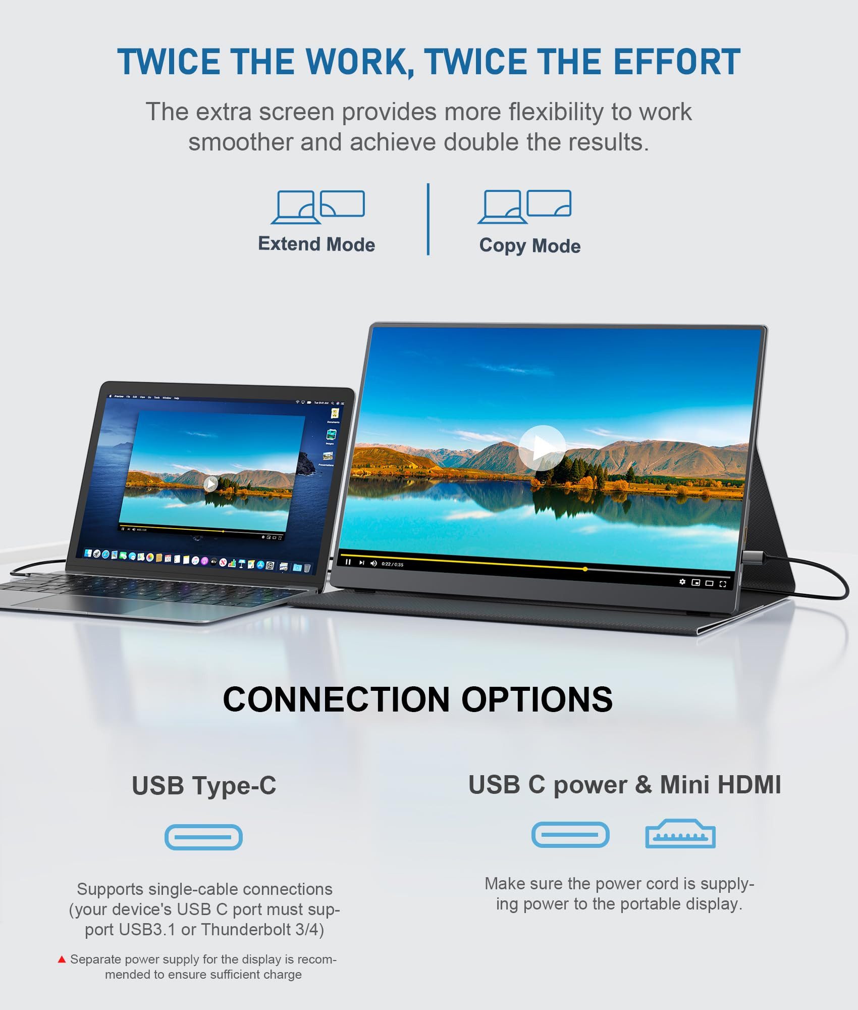 Bundviel Portable Gaming Monitor 120Hz FHD IPS 100% sRGB USB-C HDMI Display Portabler Monitor (47 cm/18.5 ", 1920 x 1080 px, Full HD, 3 ms Reaktionszeit, 120 Hz, IPS-LED)