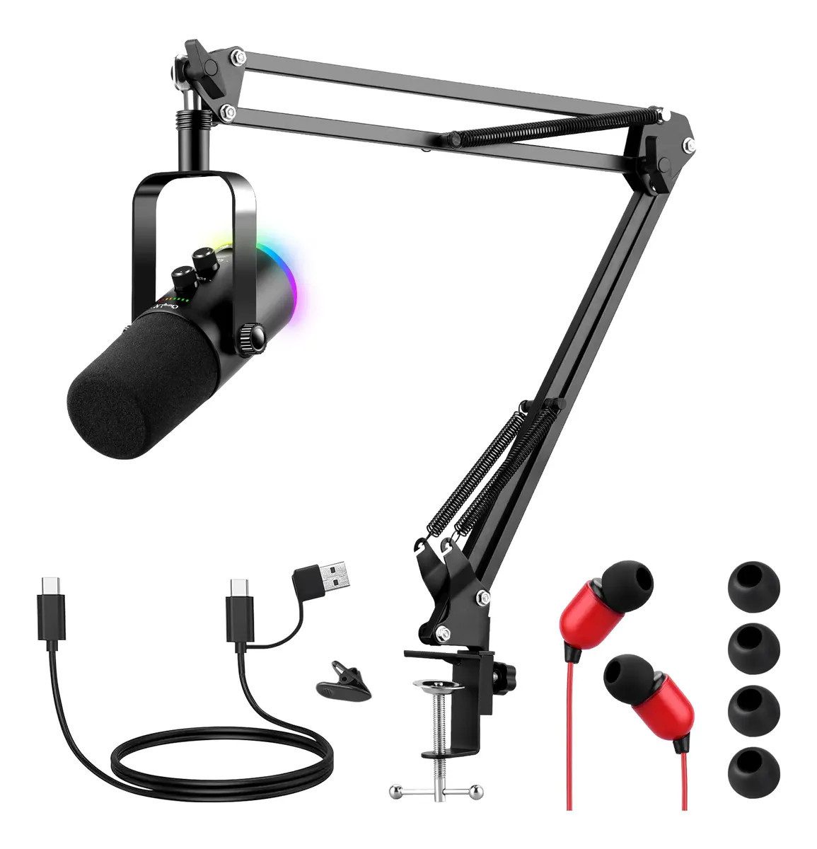 CkeyiN Pro Mikrofon Gaming, Streaming-Mikrofon,mit Arm,Stummschalttaste, Gain-Regler, für Streaming und Podcast-Studios; Kompatibel mit Windows und Mac OS