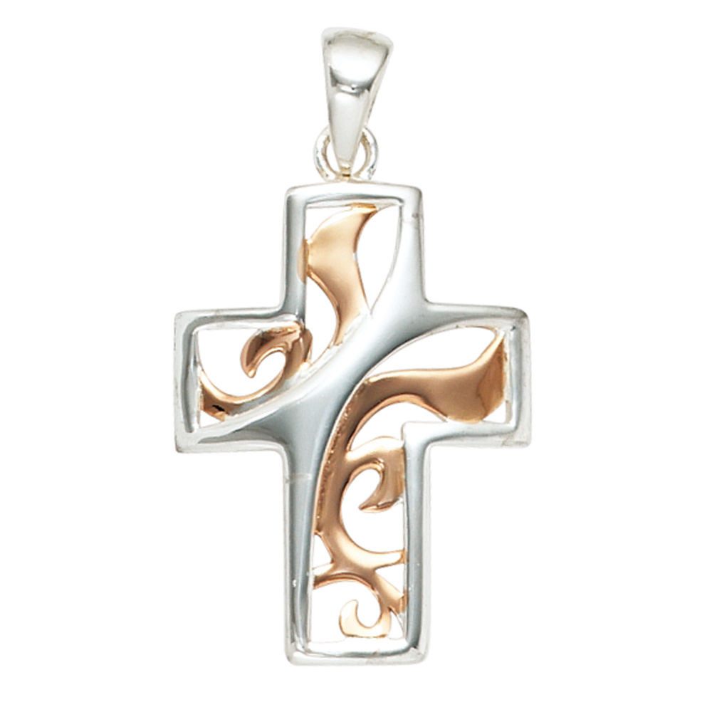 Kettenanhänger Anhänger Kreuz 925 Silber teilrotvergoldet