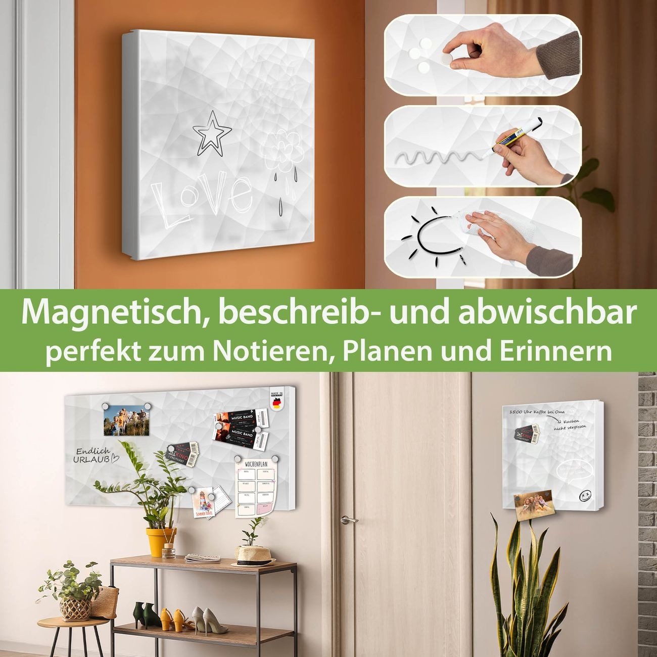 banjado Schlüsselkasten aus Metall mit Motiv Nautilus (Stahl Gehäuse, mit 32 Haken, beschreibbar & magnetisch), 30 x 30 x 5 cm