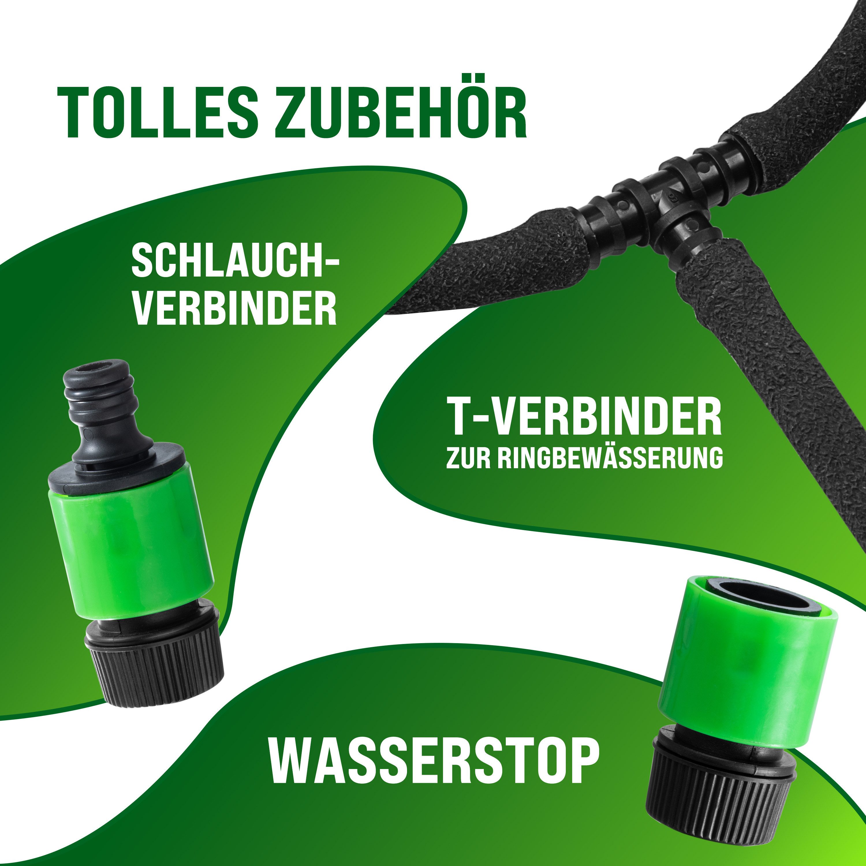 monzana Bewässerungsschlauch, 15 m 1/2 Zoll T-Verbinder Wasserstop Perlschlauch Tropfschlauch