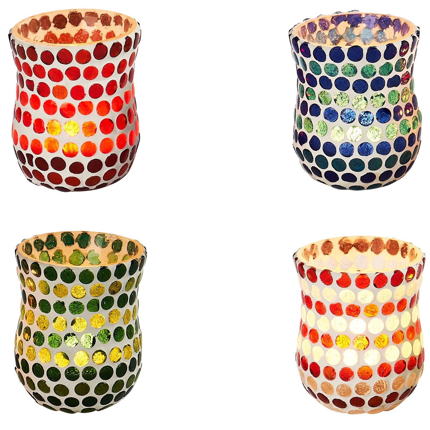 Marrakesch Orient & Mediterran Interior Teelichthalter 4er Set Orientalisches Mosaik Windlicht Bunt Rund Mosaico, Handarbeit