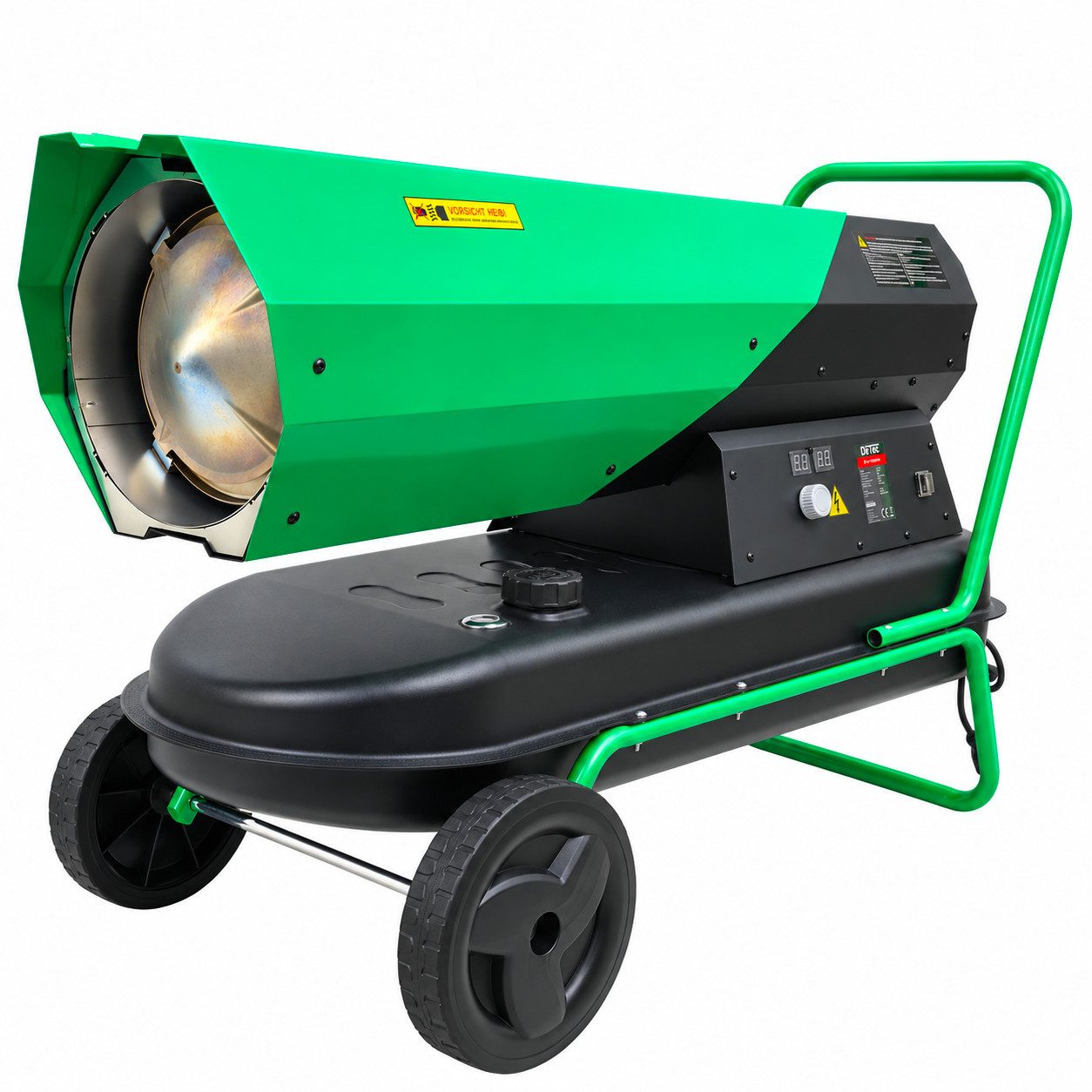 DeTec. Heizgerät DT-50DE direkte Heizkanone 50 kW Diesel Ölheizgebläse Green Edition, mit Thermostat, Rädern und 56-L-Tank