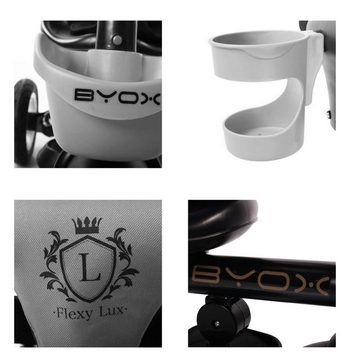 Byox Dreirad Tricycle Flexy Lux 3 in 1, Dreirad, klappbar, Gummireifen, drehbarer Sitz