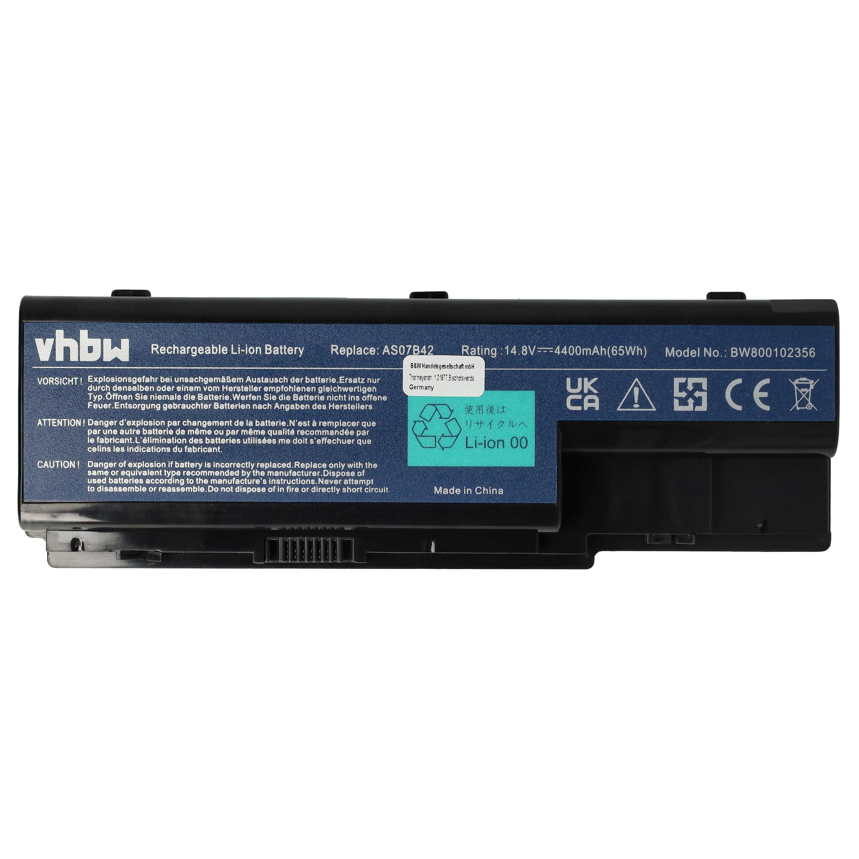 vhbw Akku passend für Acer Aspire 7520-5115, 7520, 6935, 6935G, 7320, 7220, Laptop-Akku Akku Li-Ion 4400 mAh (14,8 V, 1 St), Leistungsfähiger Austausch-Akku für Notebook, Wiederaufladbar, Jede