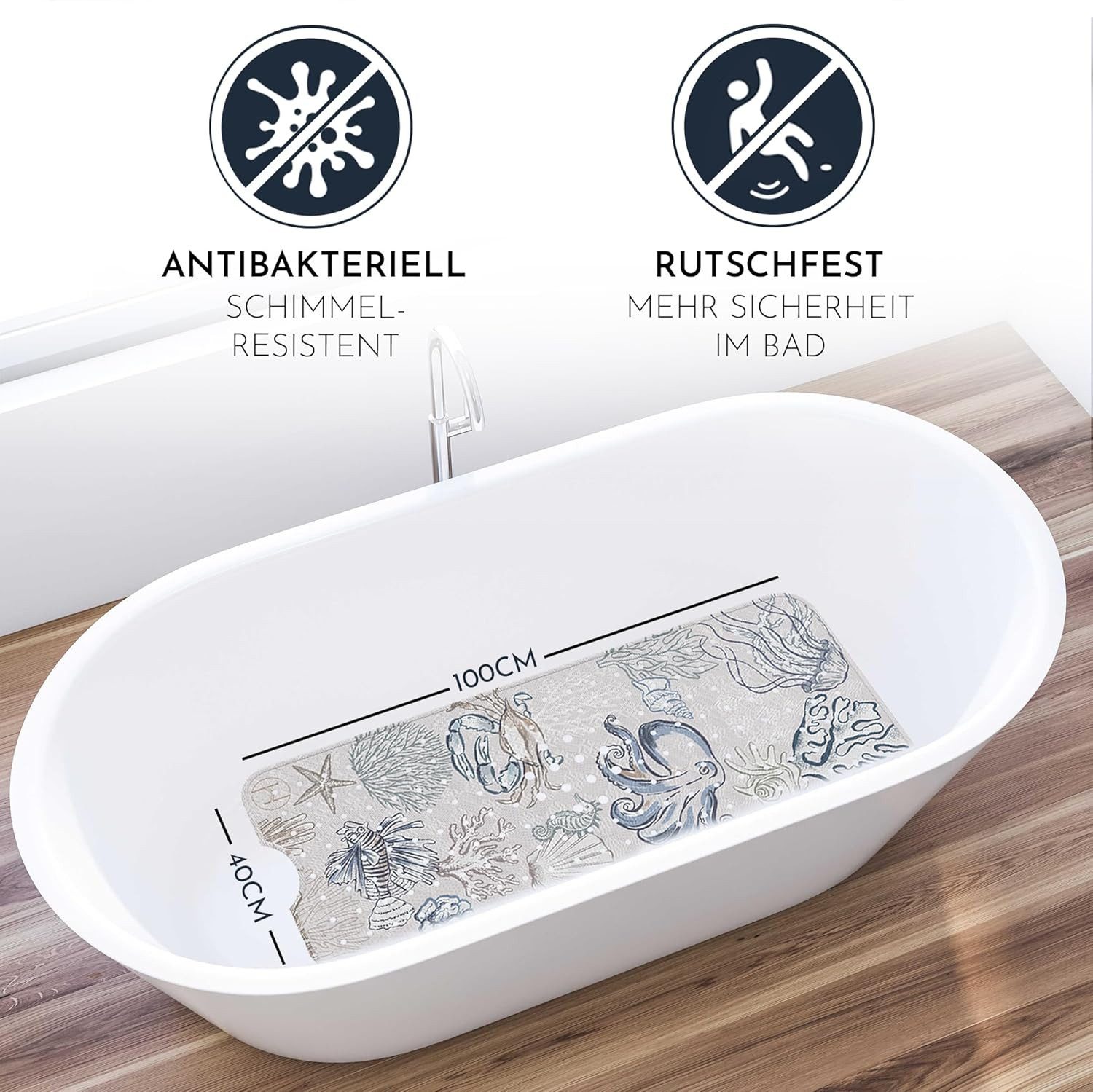 Homerella Badematte rutschfest 100% BPA frei inkl. 2 Haken zum Aufhängen 10 günstig online kaufen