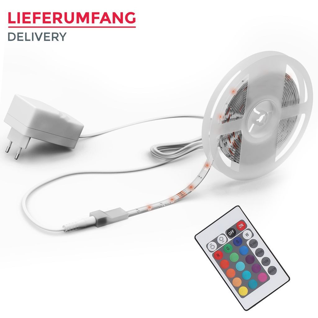 B.K.Licht Schrankleuchte LED Strip 5m Stripe Band Fernbedienung Farbwechsel  - BKL1180, LED fest integriert, Warmweiß, Band Streifen Silikonbeschichtung selbstklebend  150 LEDs