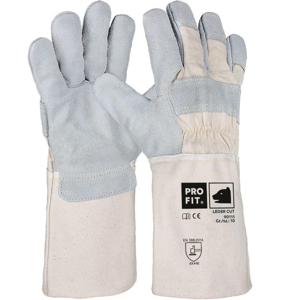 PRO FIT by Fitzner Schnittschutzhandschuhe Rindspaltleder Schnittschutzhandschuh,15 cm Stulpe, Level E Gr. 9