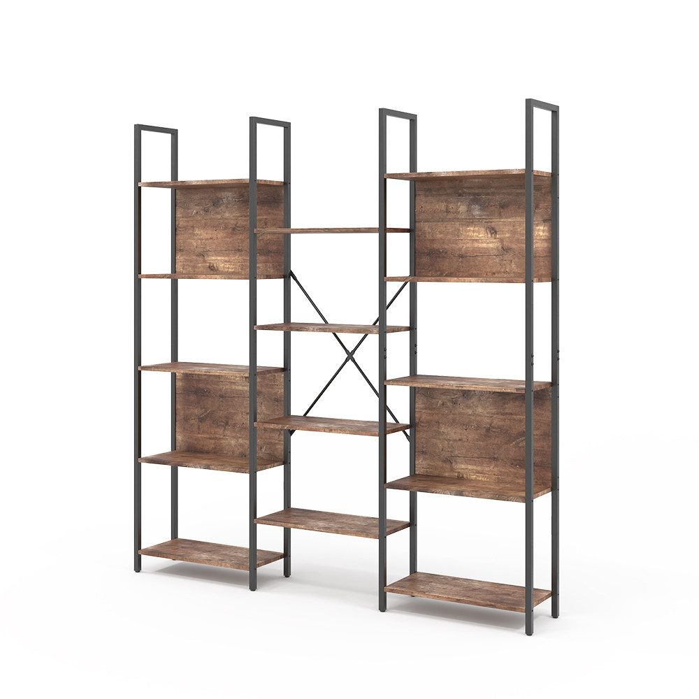 Bücherregal Fyrk, Eiche rustikal/Schwarz, 166.5 x 158 cm mit offenen Fächern