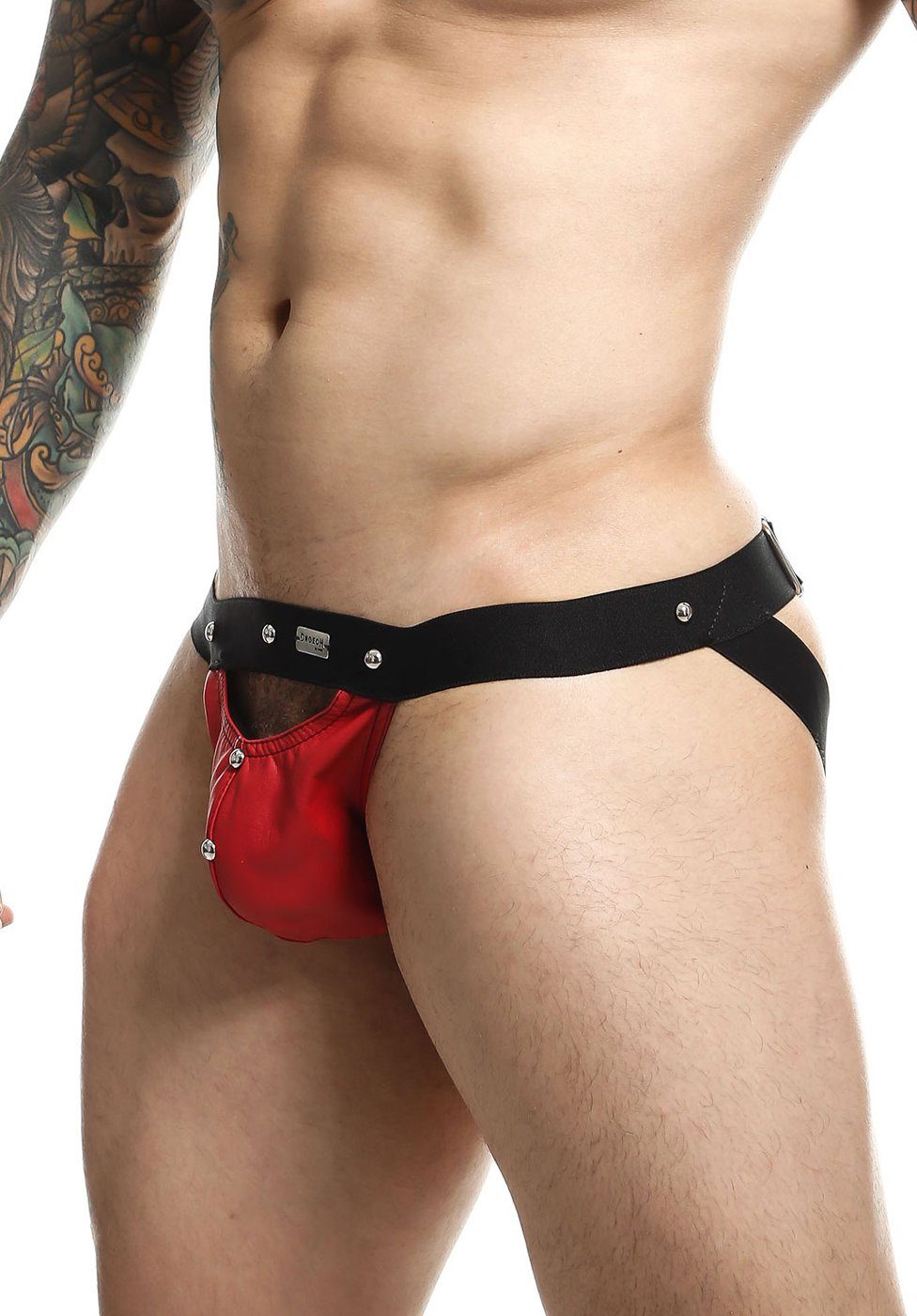 String DNGEON Peekaboo Jockstrap Pofrei - rot