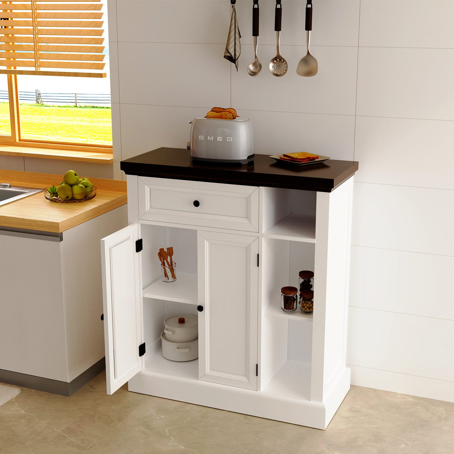 oyajia Badkommode Badezimmerschrank mit Schublade & verstellbaren Einlegeböden (Unterschrank Badschrank Badezimmermöbel, 75 x 30 x 80 cm) – Bild 3 von 5