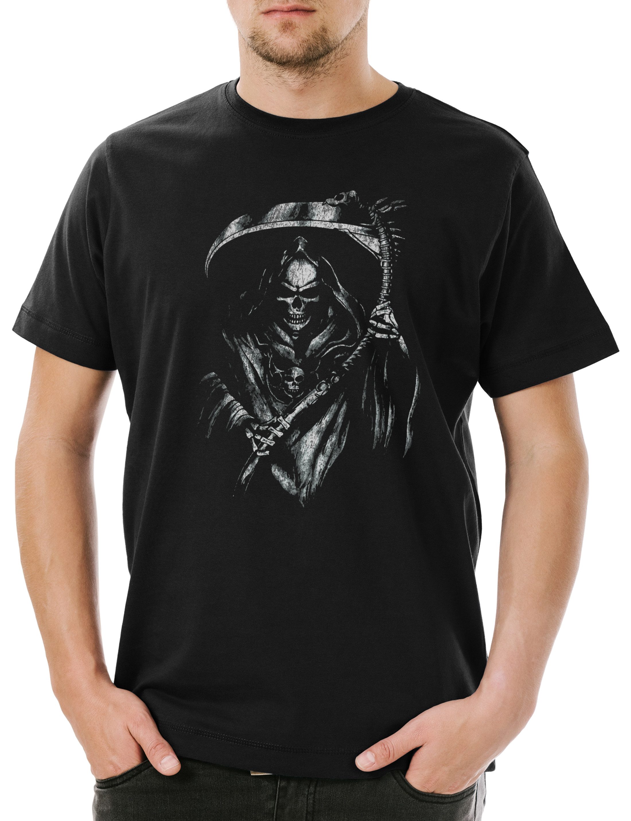 Urban Backwoods Print-Shirt Grim Reaper III Herren T-Shirt Sensenmann The Death Skeleton Skull Art (1-tlg) Tattoo Schnitter Schädel Bones
