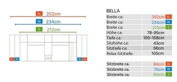 Sofanella Sofa Stoff 2-Sitzer Kinosofa BELLA in Dunkelbraun XL: 252 x 100 cm