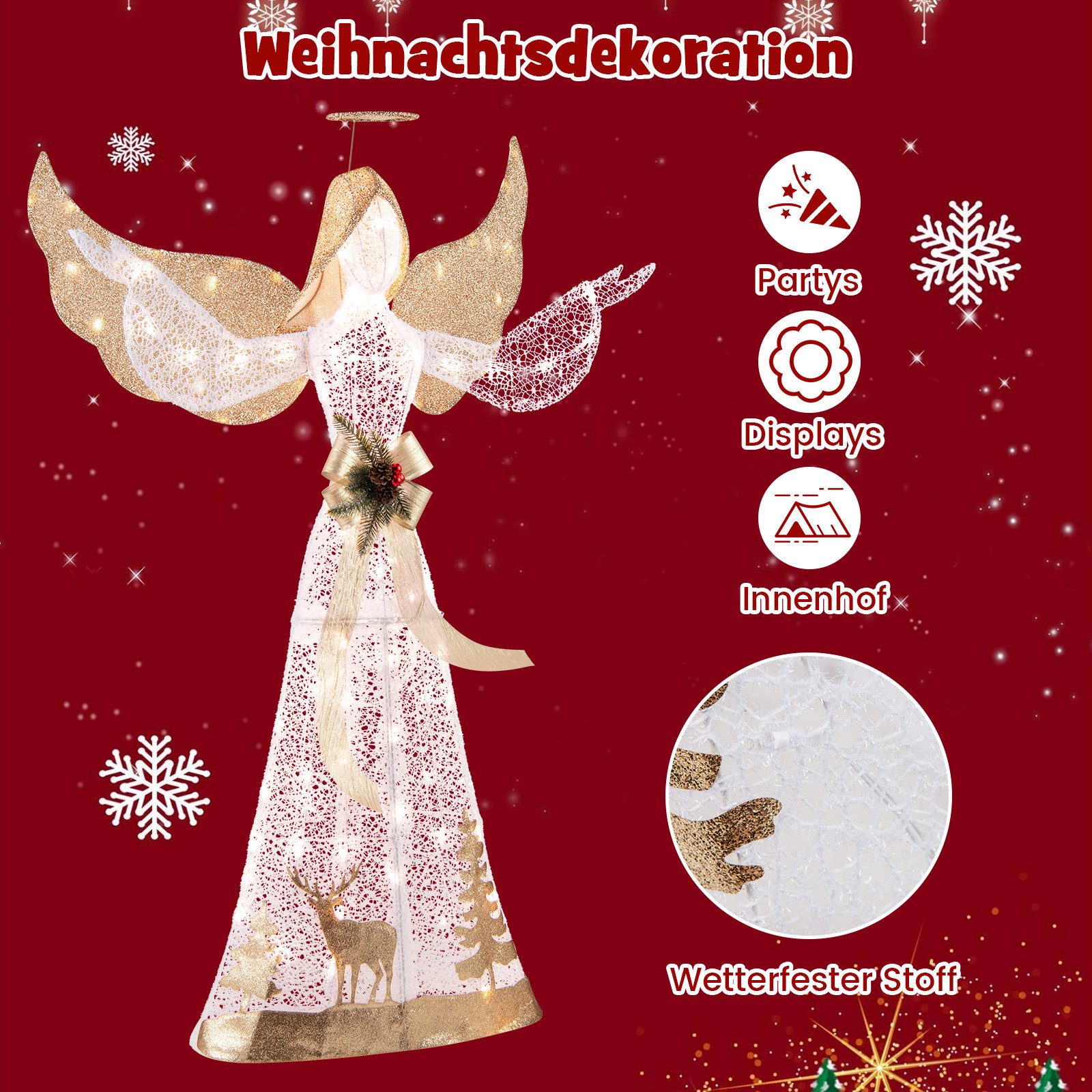COSTWAY Weihnachtsfigur, 150cm Engel mit 100 günstig online kaufen