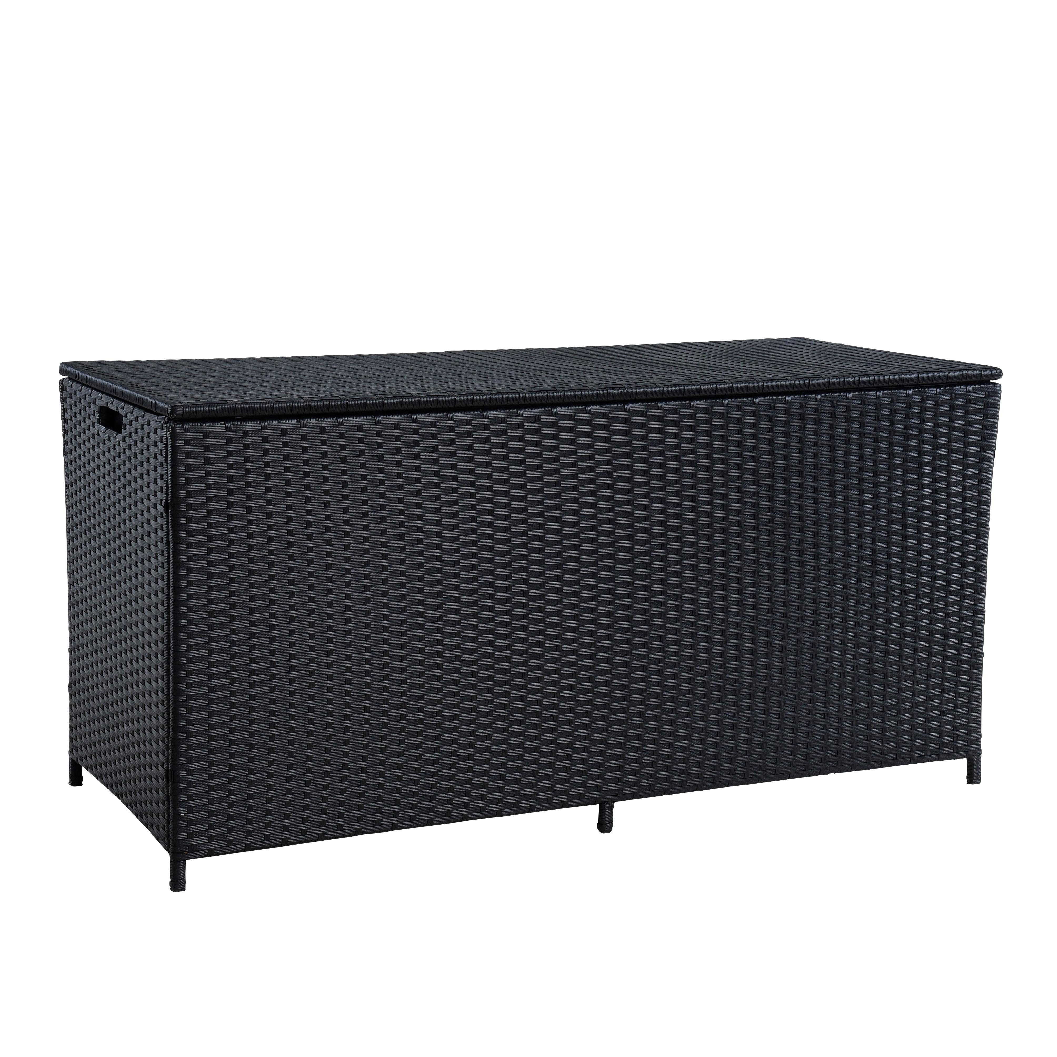 ESTEXO Auflagenbox Polyrattan Kissenbox Gartenbox 114 cm Aufbewahrungsbox Truhe Schwarz