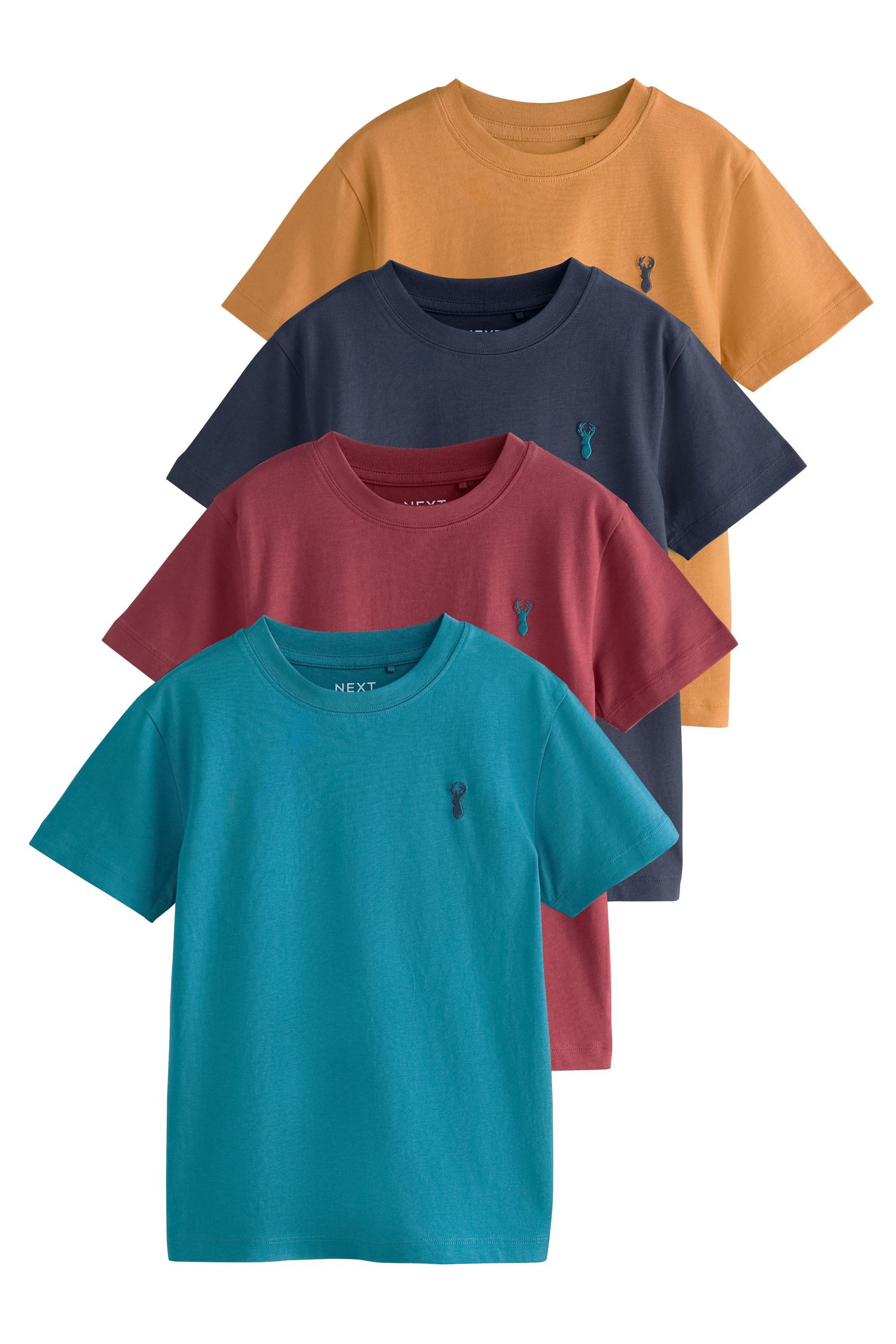 Next T-Shirt 4er-Pack Kurzarm-T-Shirts mit Hirsch-Stickerei (4-tlg)