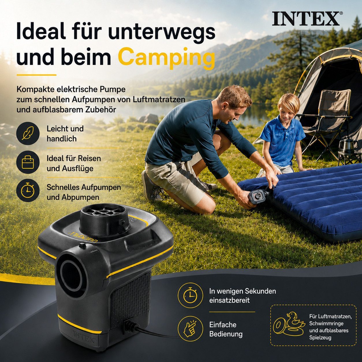 Intex Luftpumpe Quick-Fill Elektrische Luftpumpe–AC/DC 220–240 V&12 V, 480 L/min (6-tlg) – Bild 5 von 5
