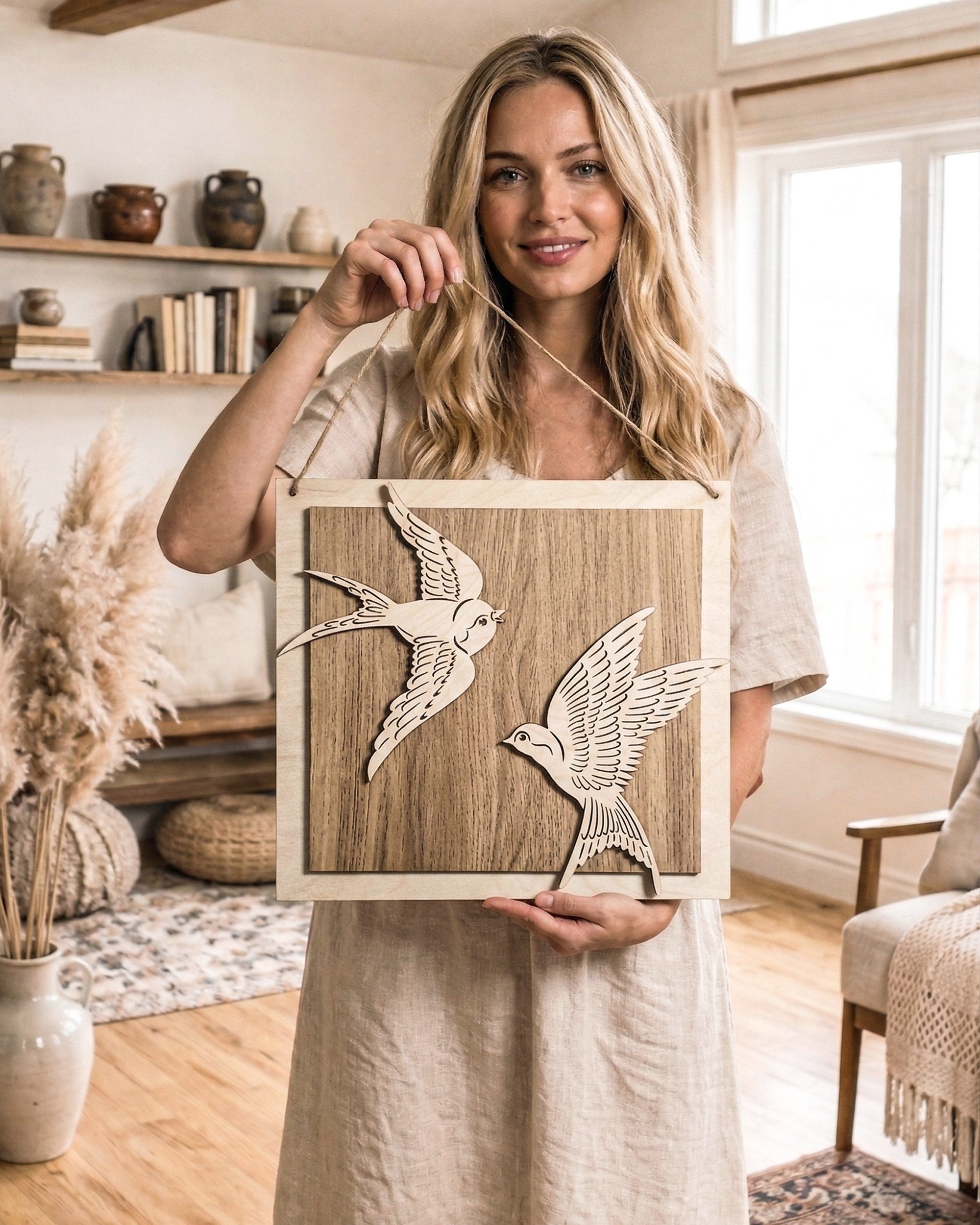 ORNAMENTI Wanddekoobjekt 3D Rustikale Wanddeko aus Holz für Wohnzimmer,Tiere,Hirsch, Pfau,Vögel (Hingucker, Wandbild, Holzbild, Holzdeko, stilvolle Wanddekoration, Wandpaneel, Ornament, Wandrelief), Verzierung fur Zuhause, Wandkunst, Dekorative Skulptur