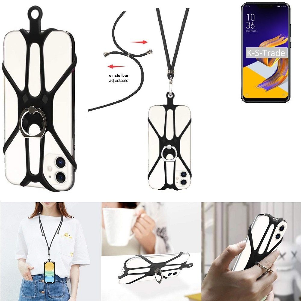 K-S-Trade Handyhülle für Asus ZenFone 5 (2018), 3in1 Handykette Handyband Handykordel Halsband Smartphone-Ring