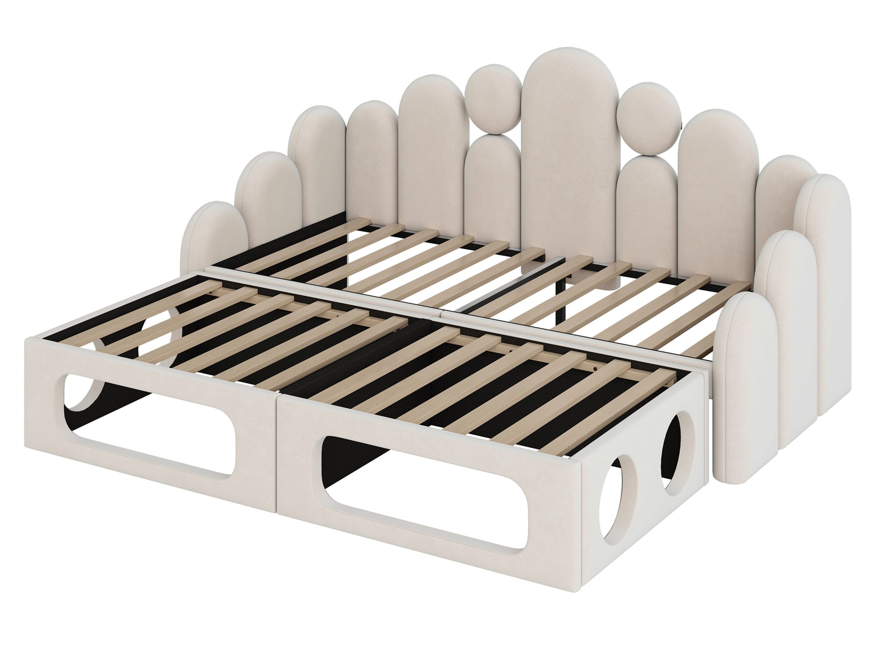 SeedWave Daybett 2-in-1 Samt Polsterbett mit Ausziehbarem Haustierbett, 180×200cm, Tagesbett mit Rückenlehne