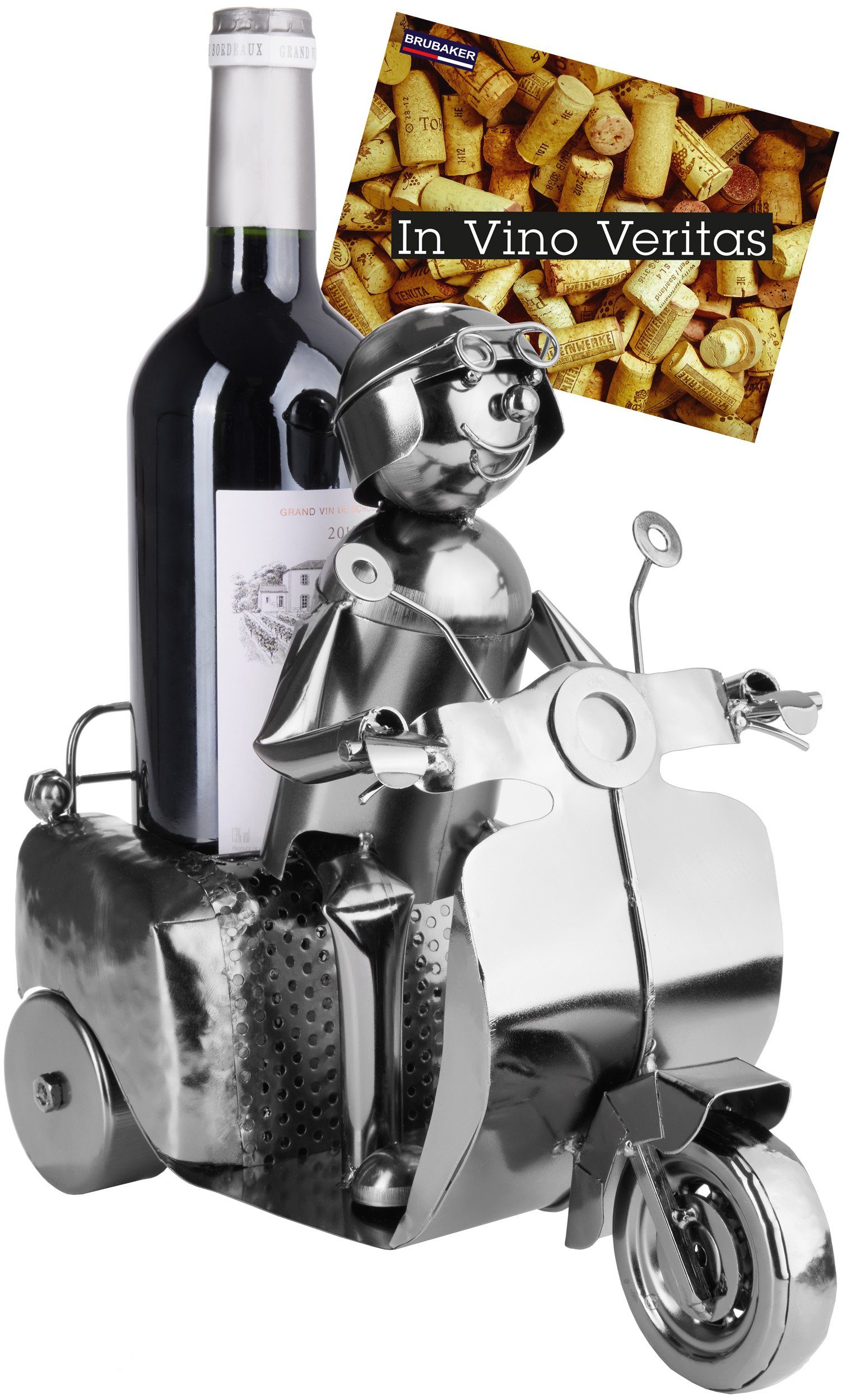 Weinflaschenhalter Rollerfahrer Silber Flaschenhalter