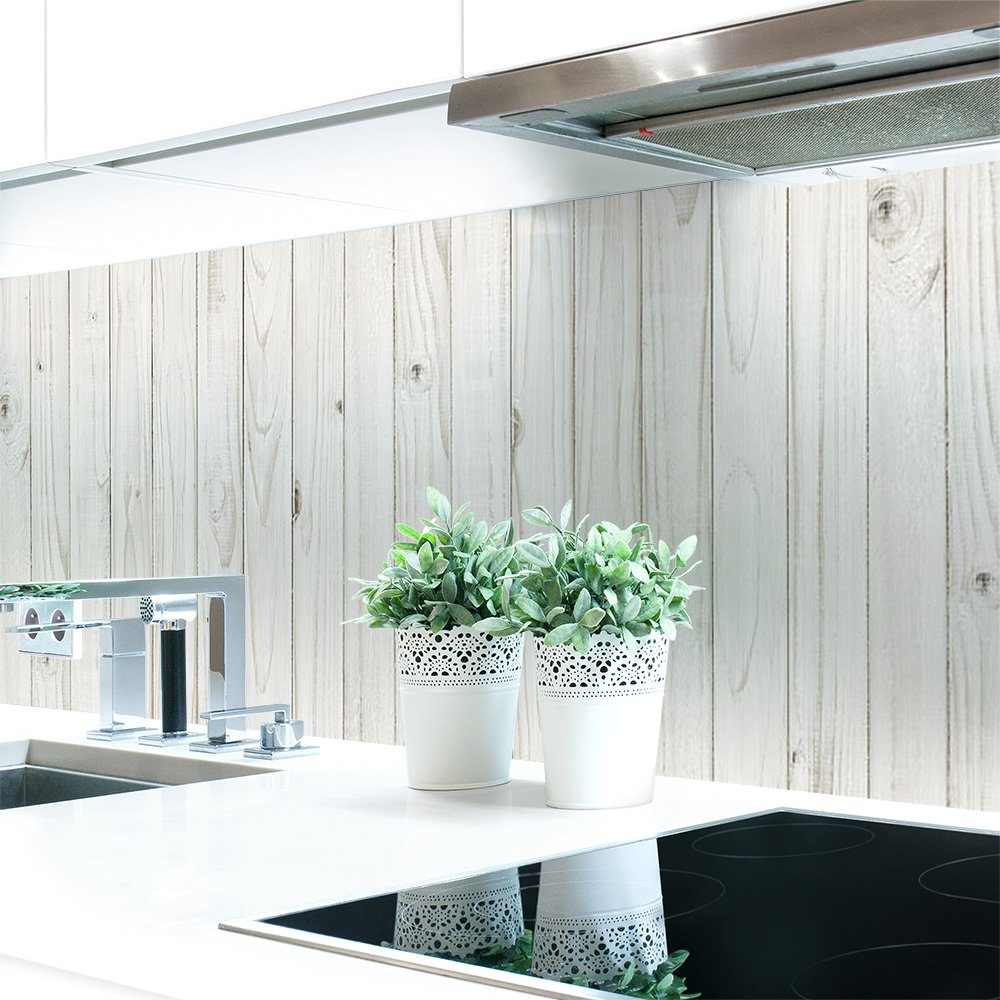 DRUCK-EXPERT Küchenrückwand Küchenrückwand Holzwand Weiß Premium Hart-PVC 0,4 mm selbstklebend